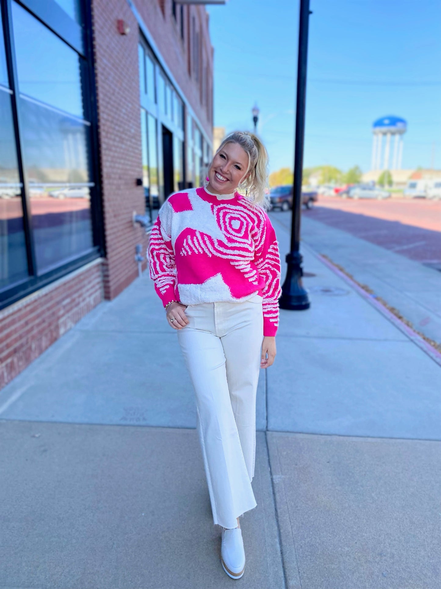 Strawberries & Cream Chunky Knit Patterned Sweater