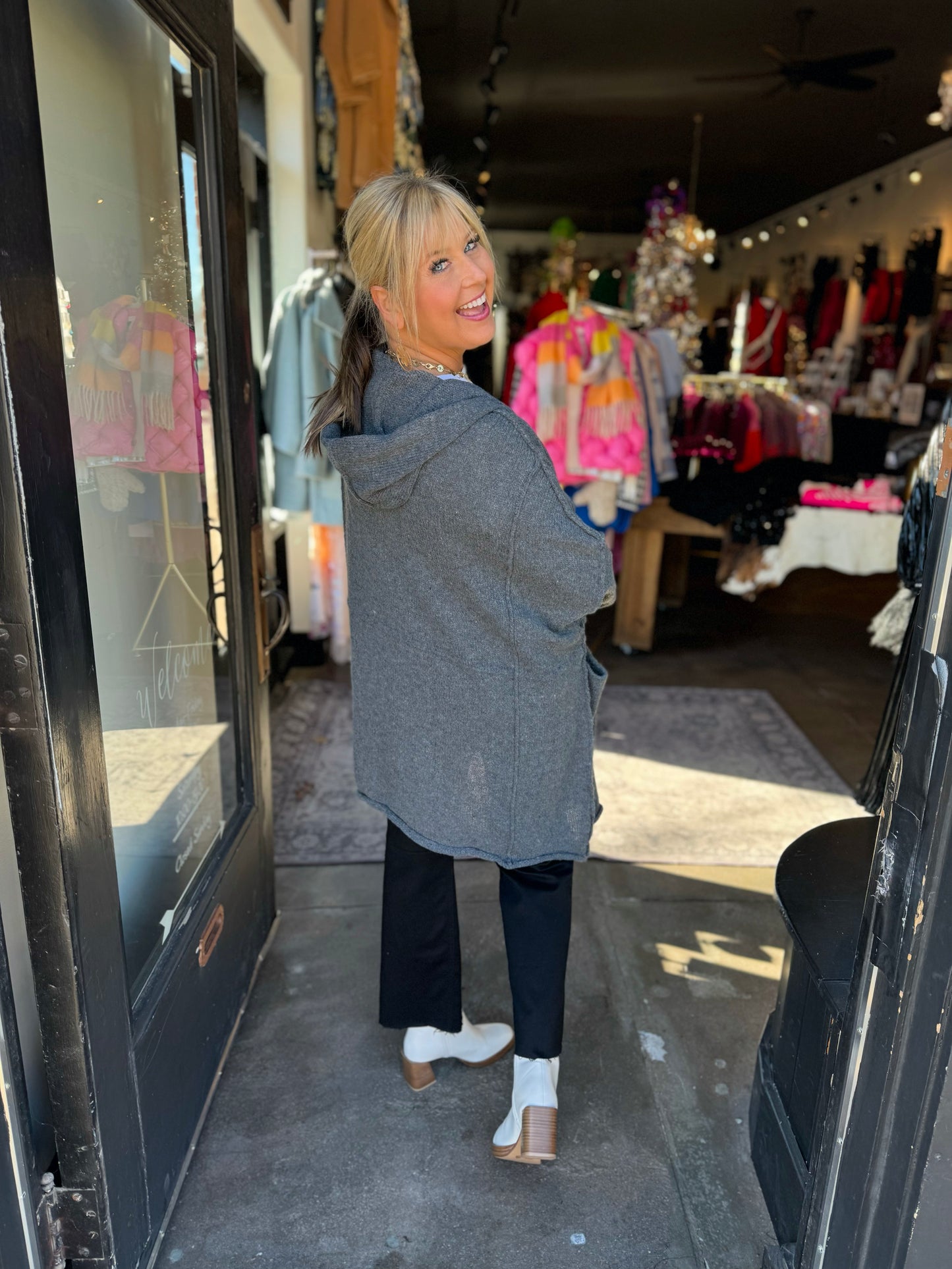 Cozy Day Charcoal Long Cardigan with hood