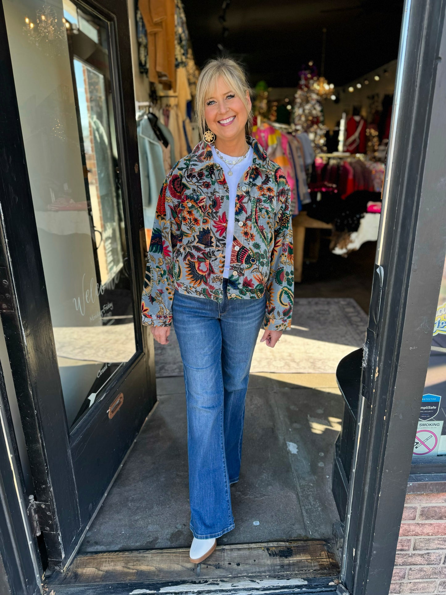 Ivy Jane Blue Print Velvet Jean Jacket