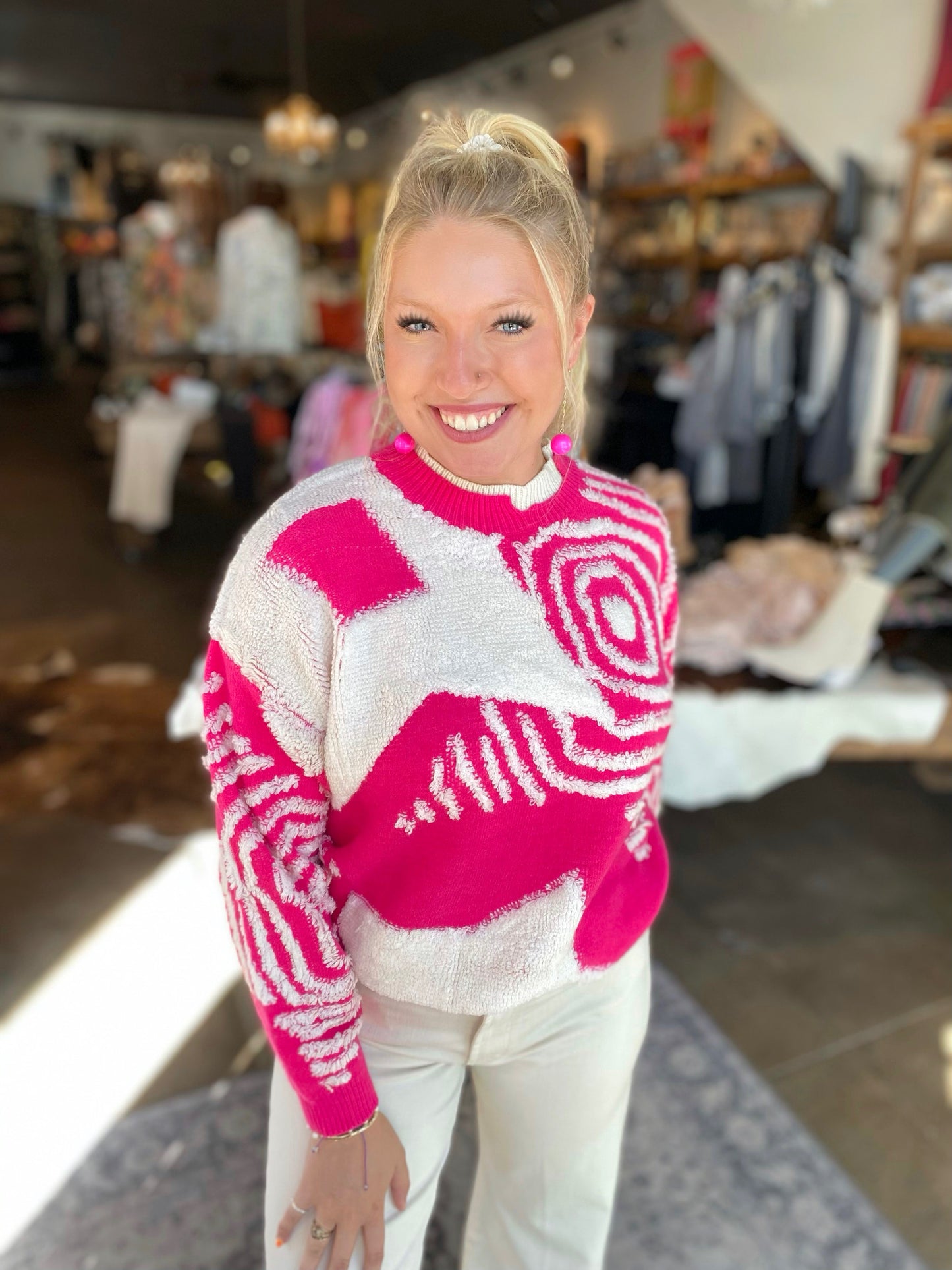Strawberries & Cream Chunky Knit Patterned Sweater