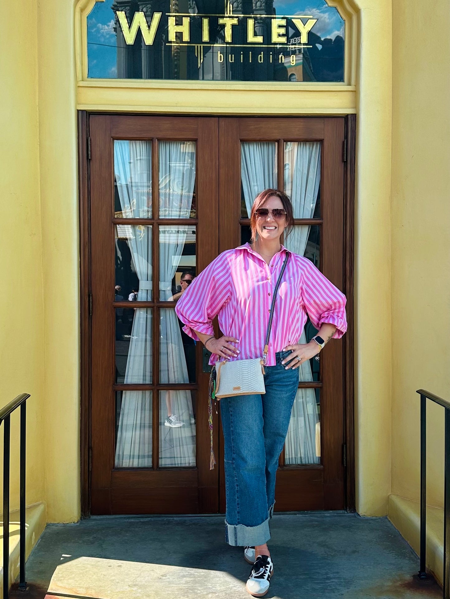 Tru Luxe Pink Striped Balloon Sleeve Top