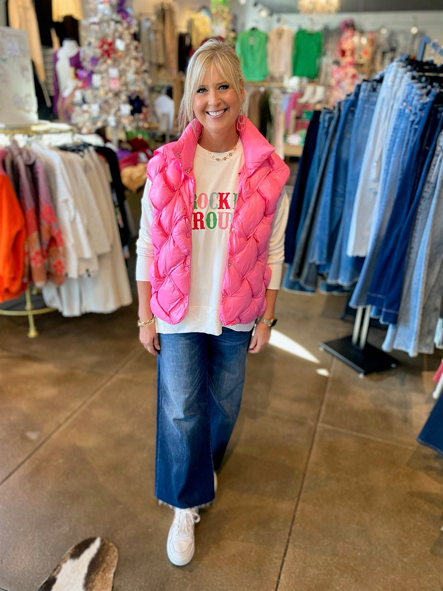 In A Bubble Puffer Vest in Hot Pink