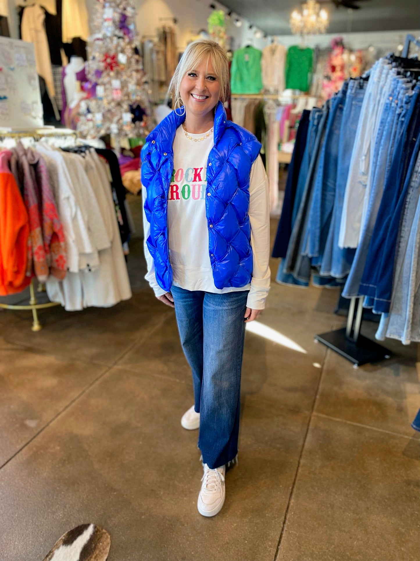 In A Bubble Puffer Vest in Royal Blue