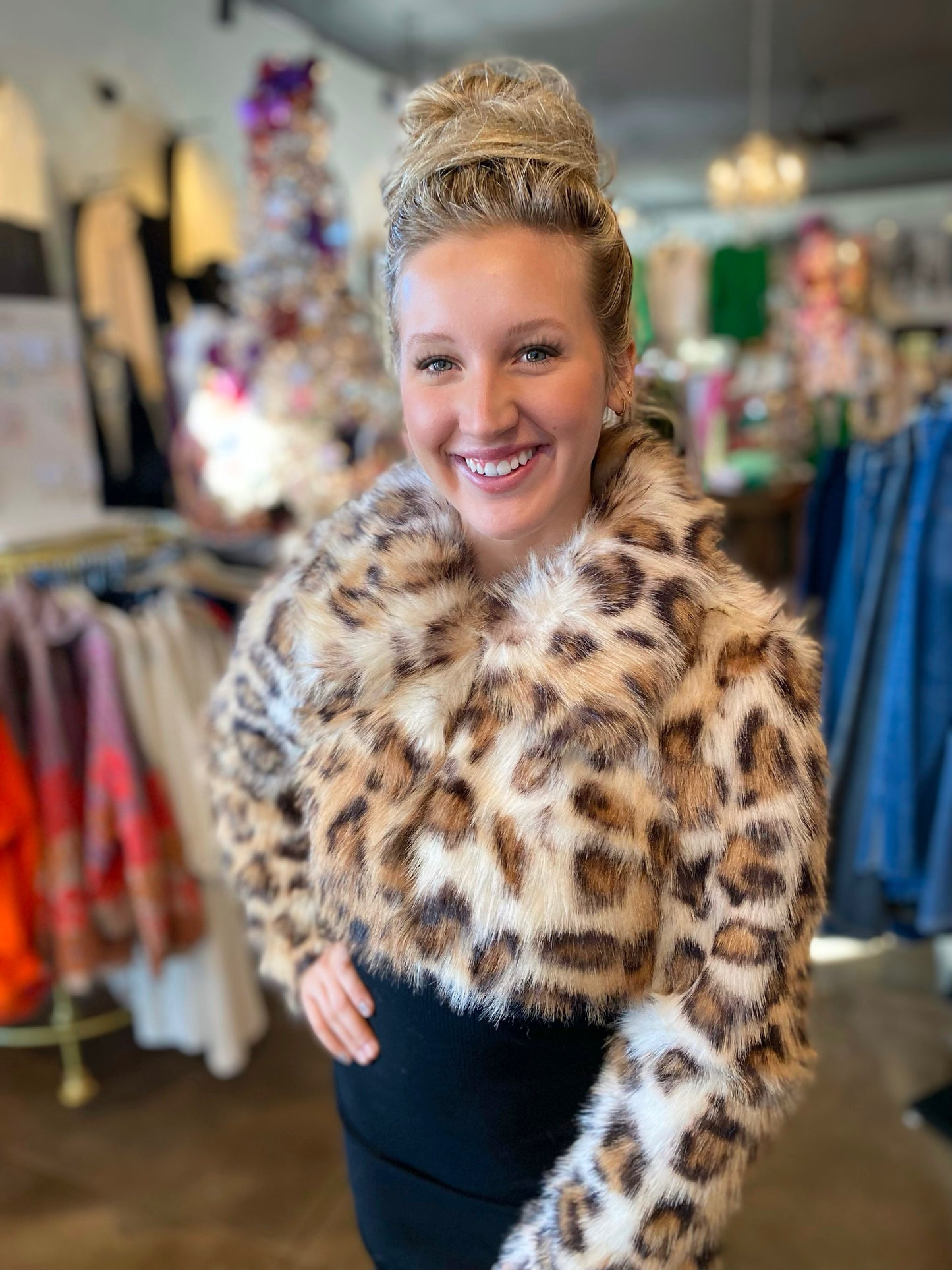 Walking On The Wild Side Leopard Fur Jacket Cropped