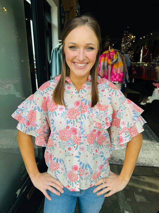 Ivy Jane Pink Double Flounce Sleeve Top