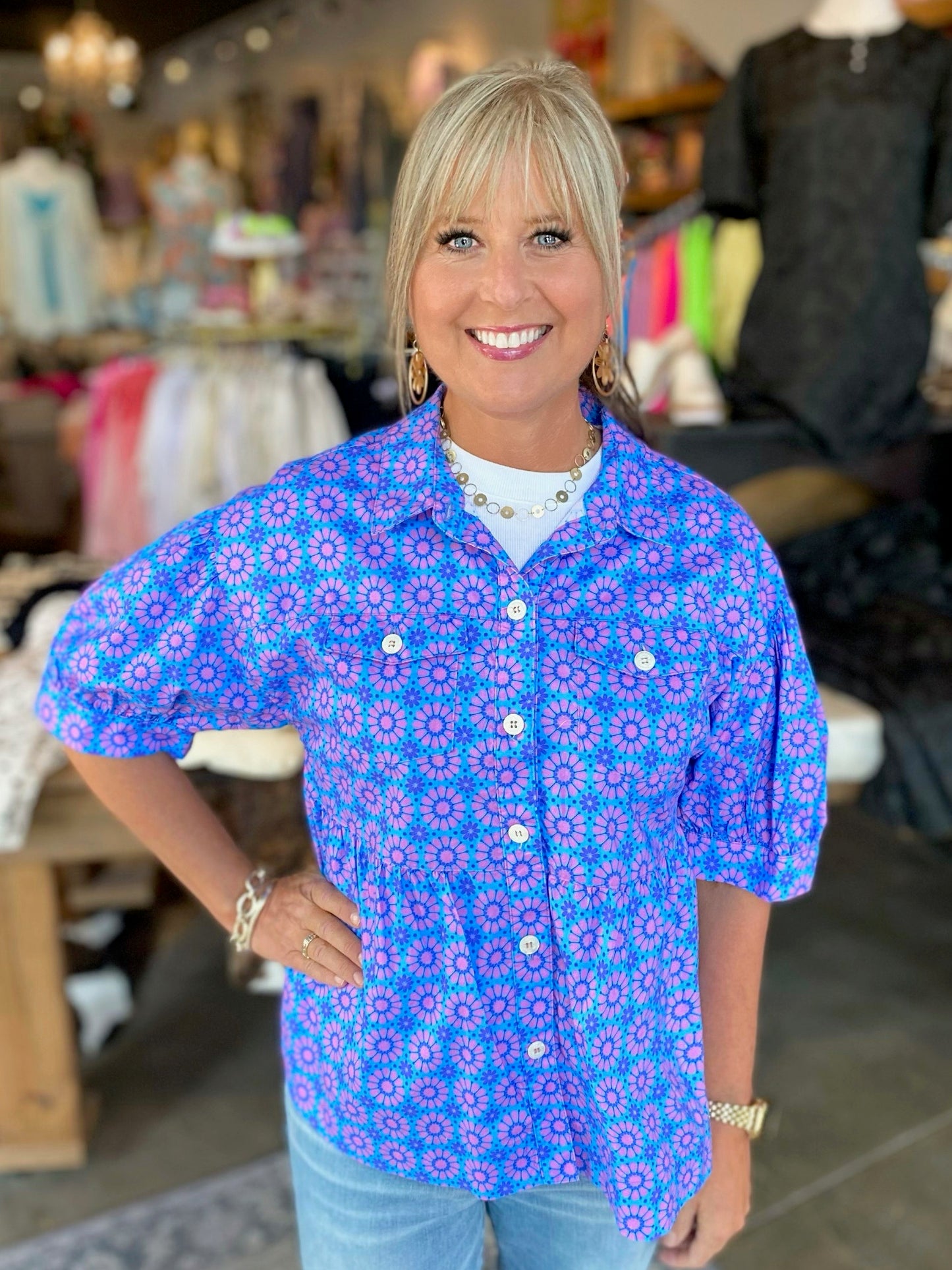Ivy Jane Blue Puff Sleeve Shacket