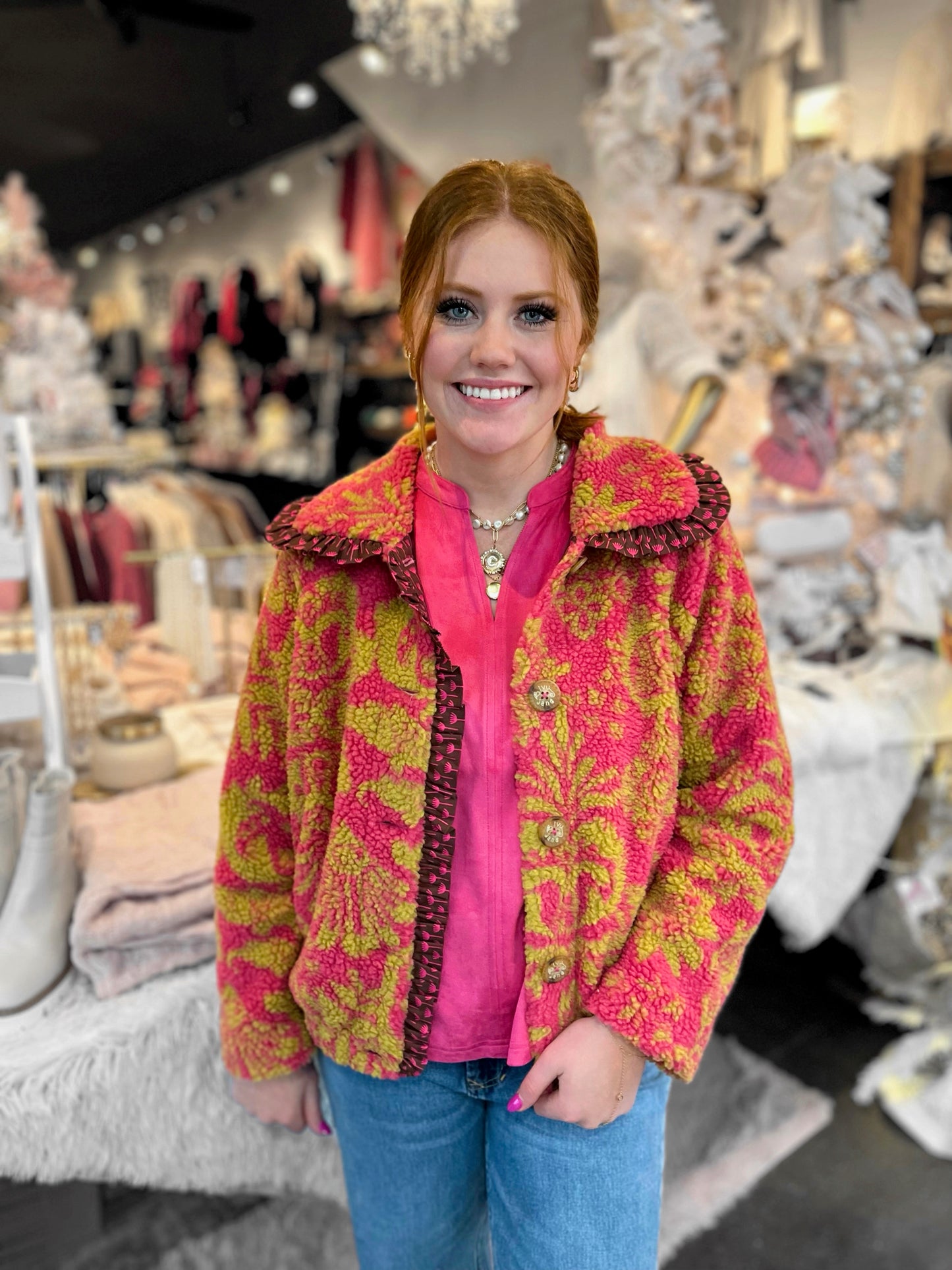 Ivy Jane Citron Scroll Sherpa Print Jacket