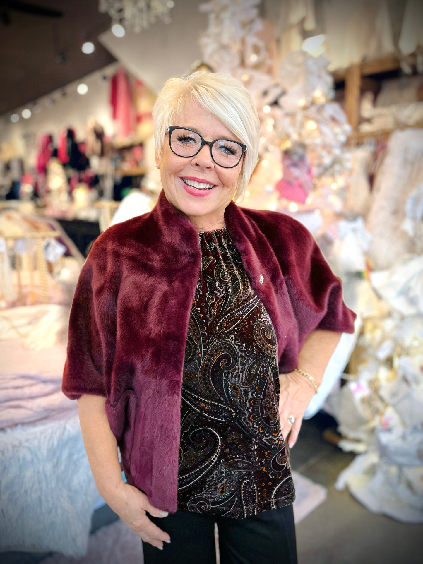 Ivy Jane Wine Faux Capelet Jacket