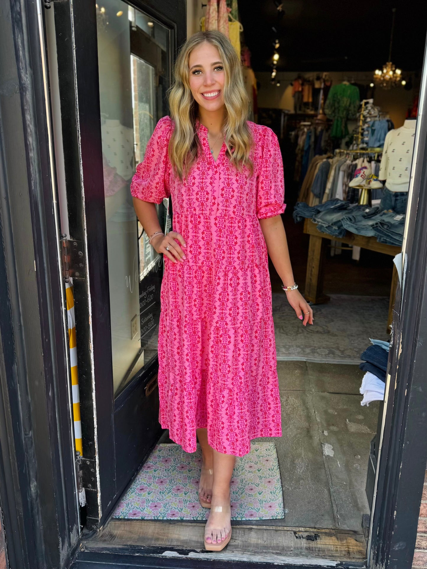 MARY SQUARE CAMERON DRESS PINK HEIRLOOM VINE