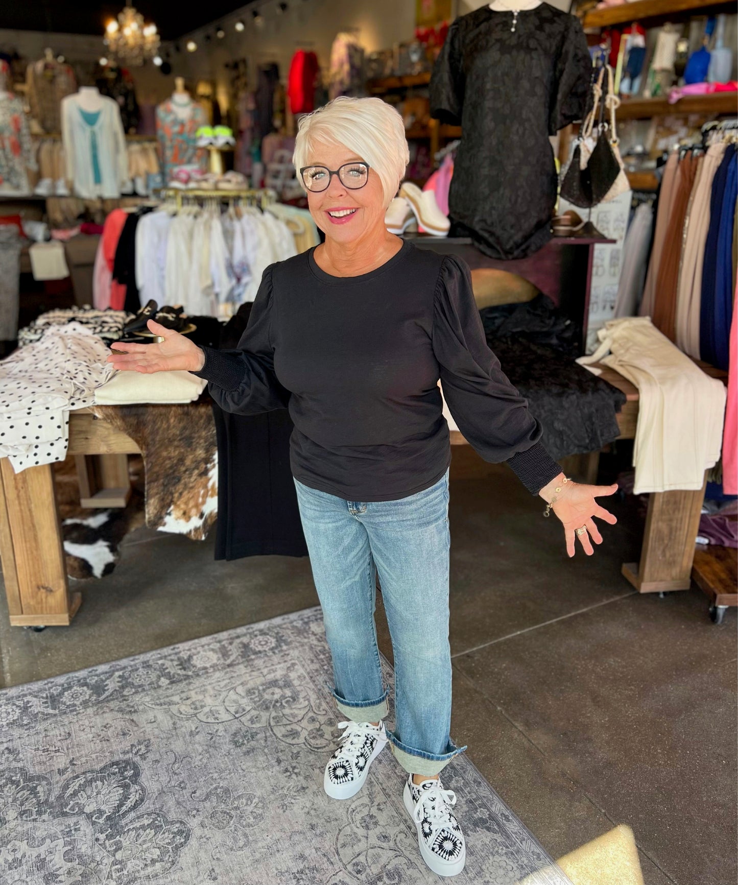 Six Fifty Erin Black Long Sleeve Cotton Slub
