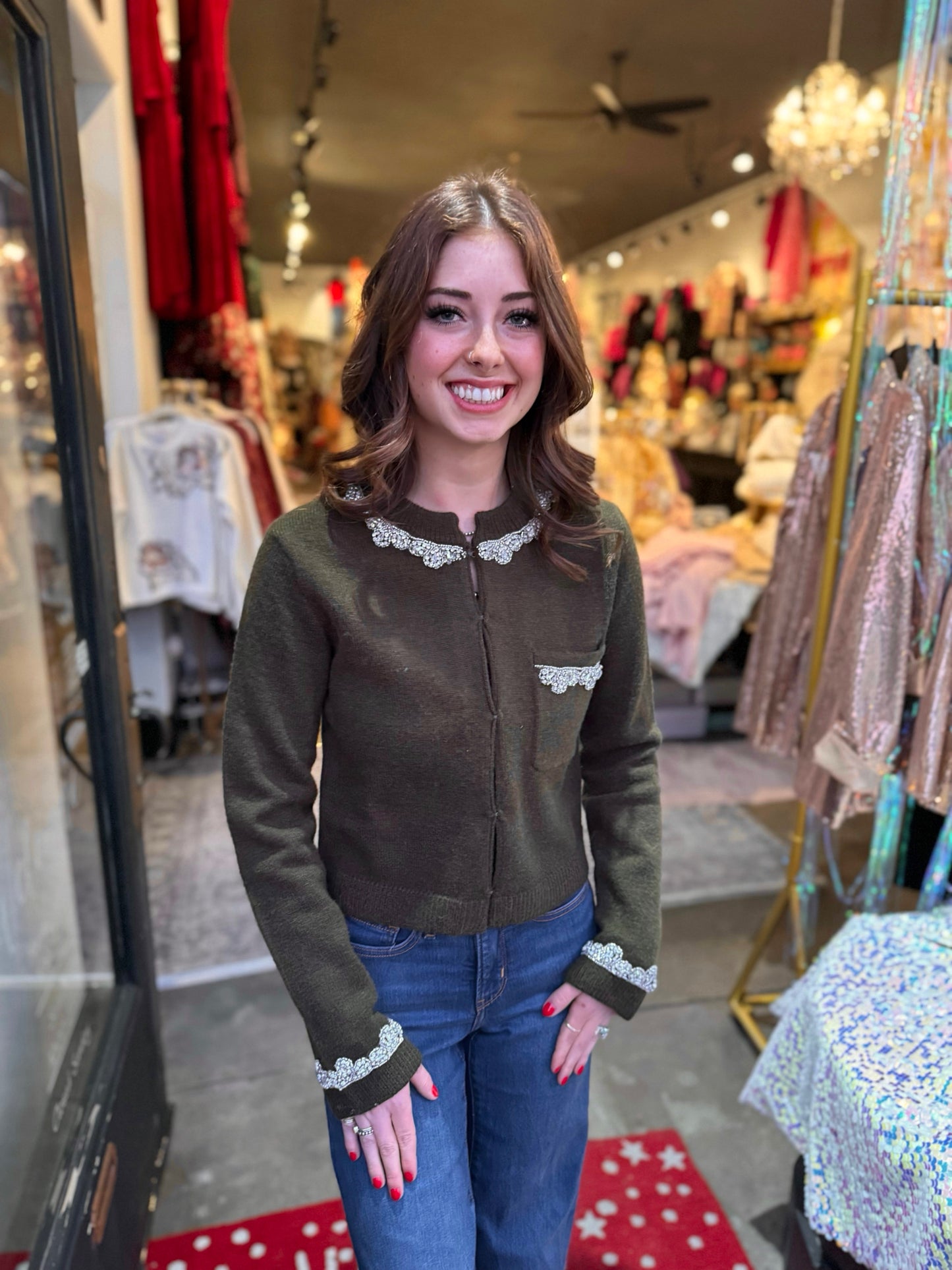 Endless Rose Olive Jewel Cardigan