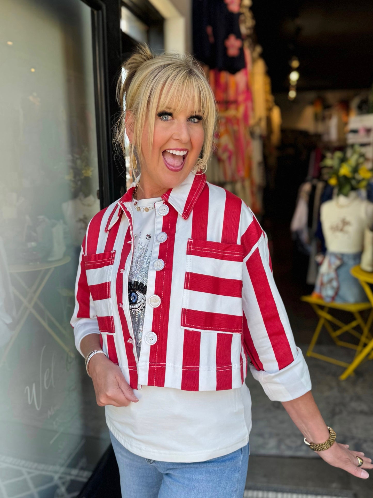 English Factory Red / White Bold Stripe Shirt