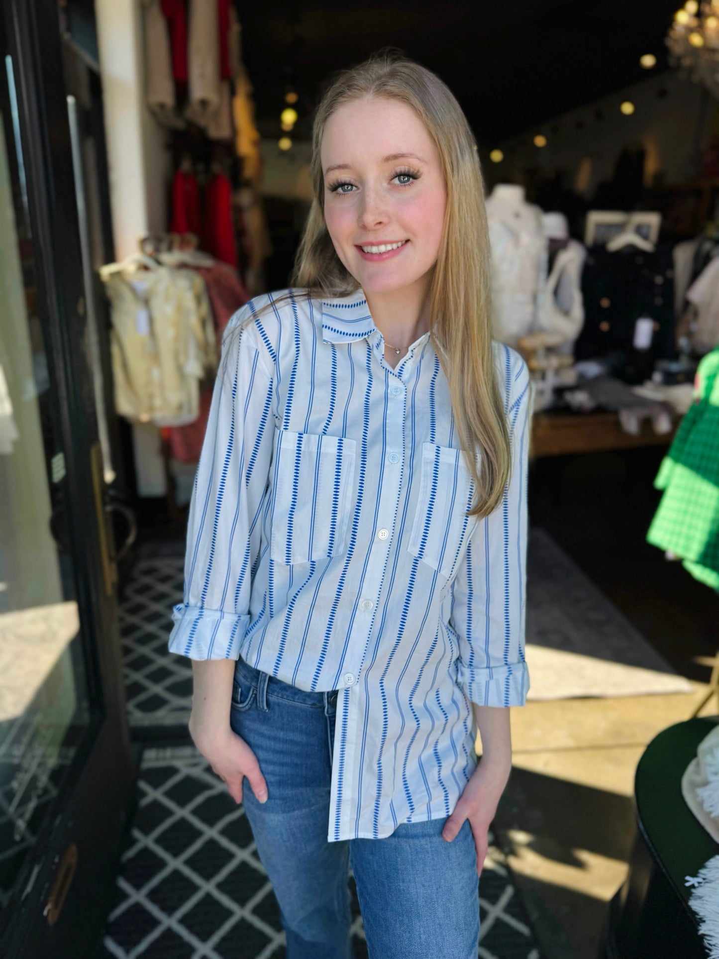 Tribal Riviera Button Front Shirt W/ Side