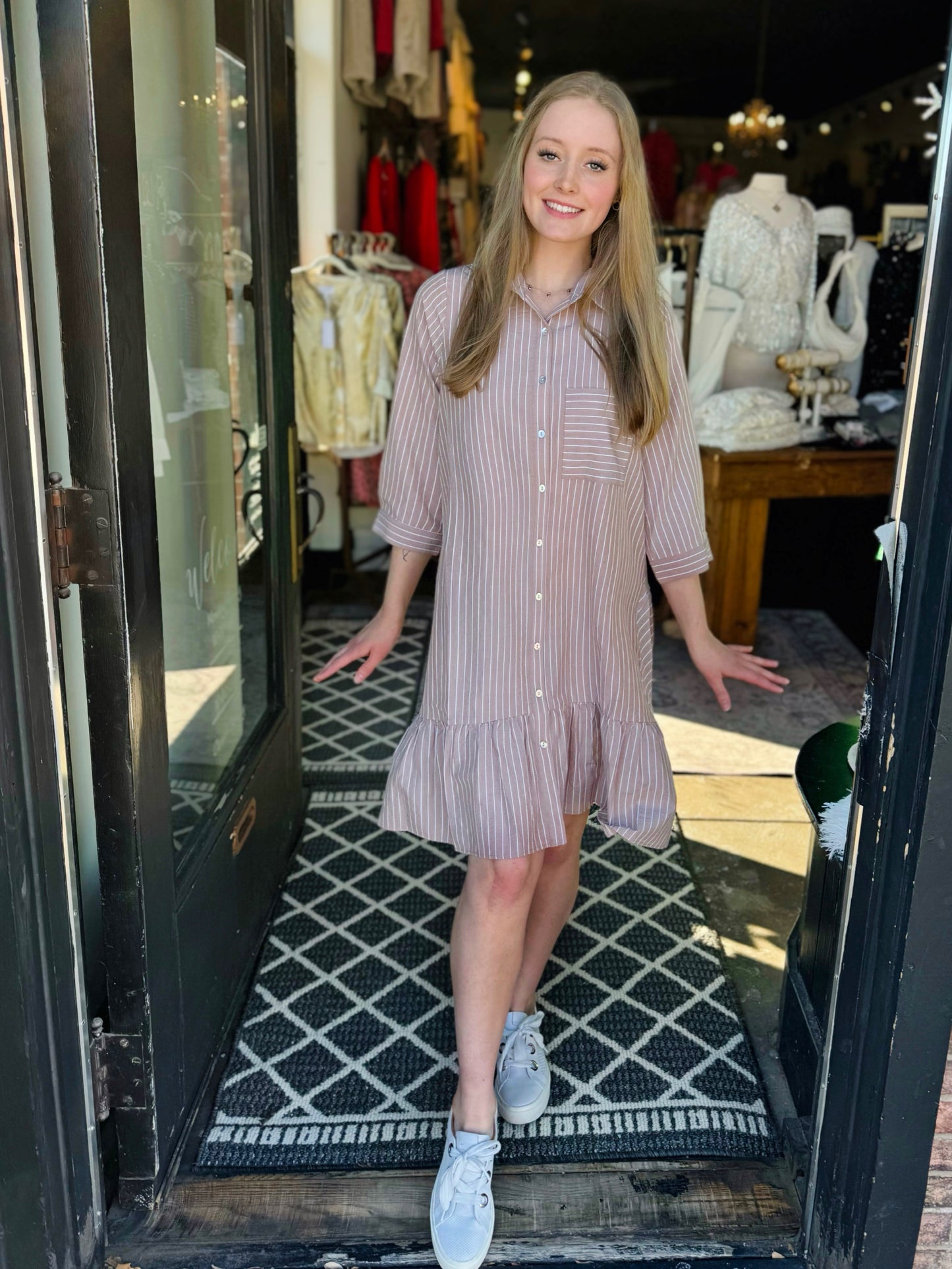 Joh Khaki Jaelynn Cotton Stripe Dress