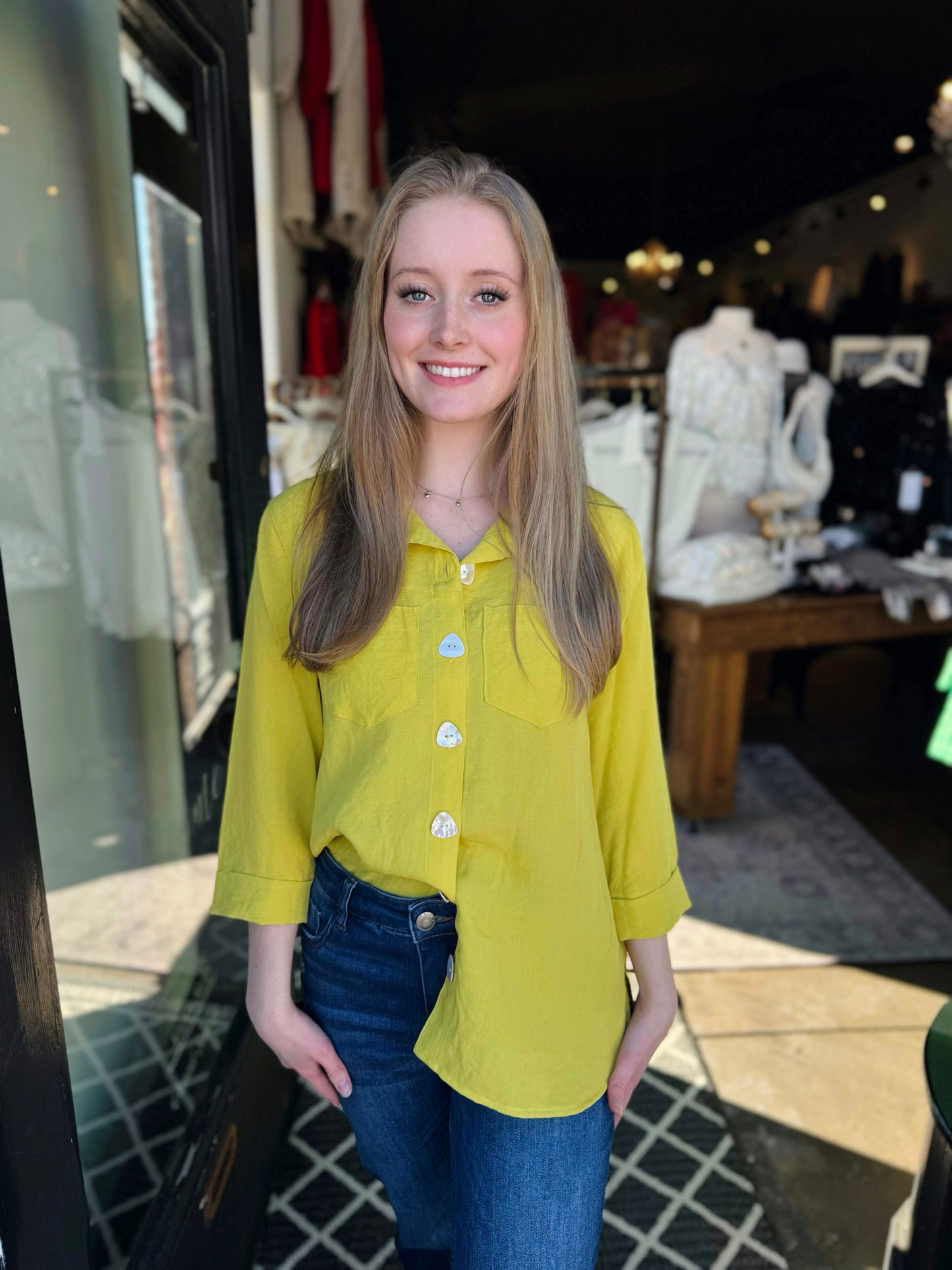 John Mark Citron Solid Button Front Camp Shirt W/ Wire Collar