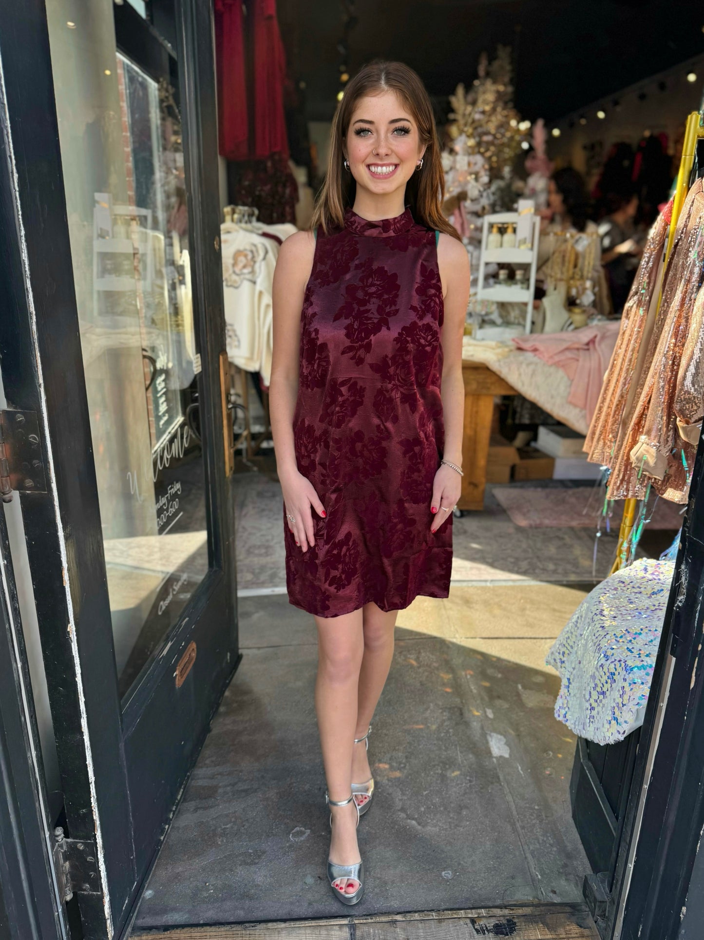 Joy Joy Wine Halter Dress