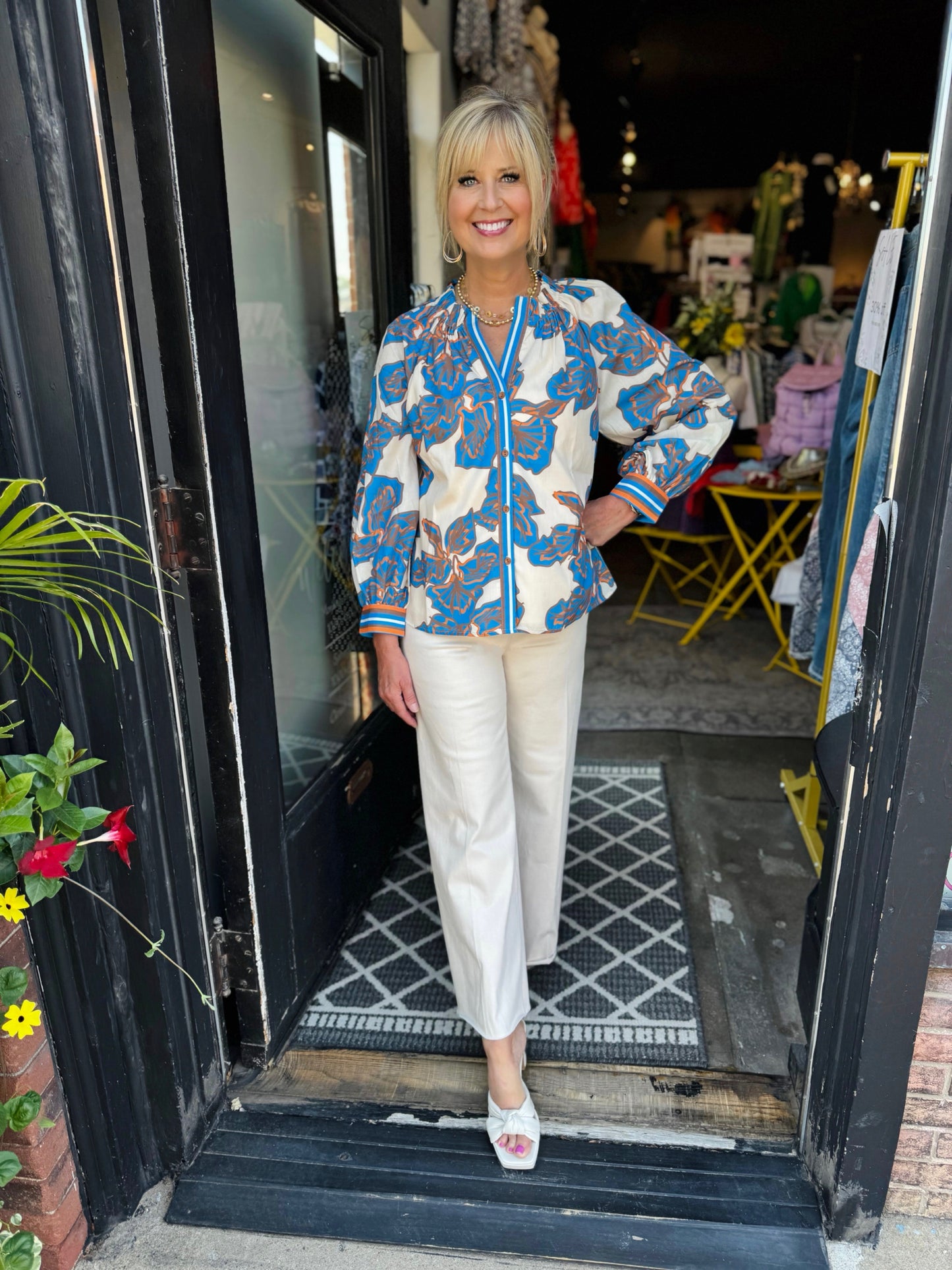 Jade Bold Rivera Split Neck Placket Top
