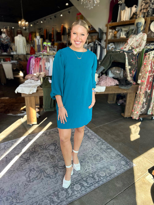 Reagan Deep Turquoise Shift Dress