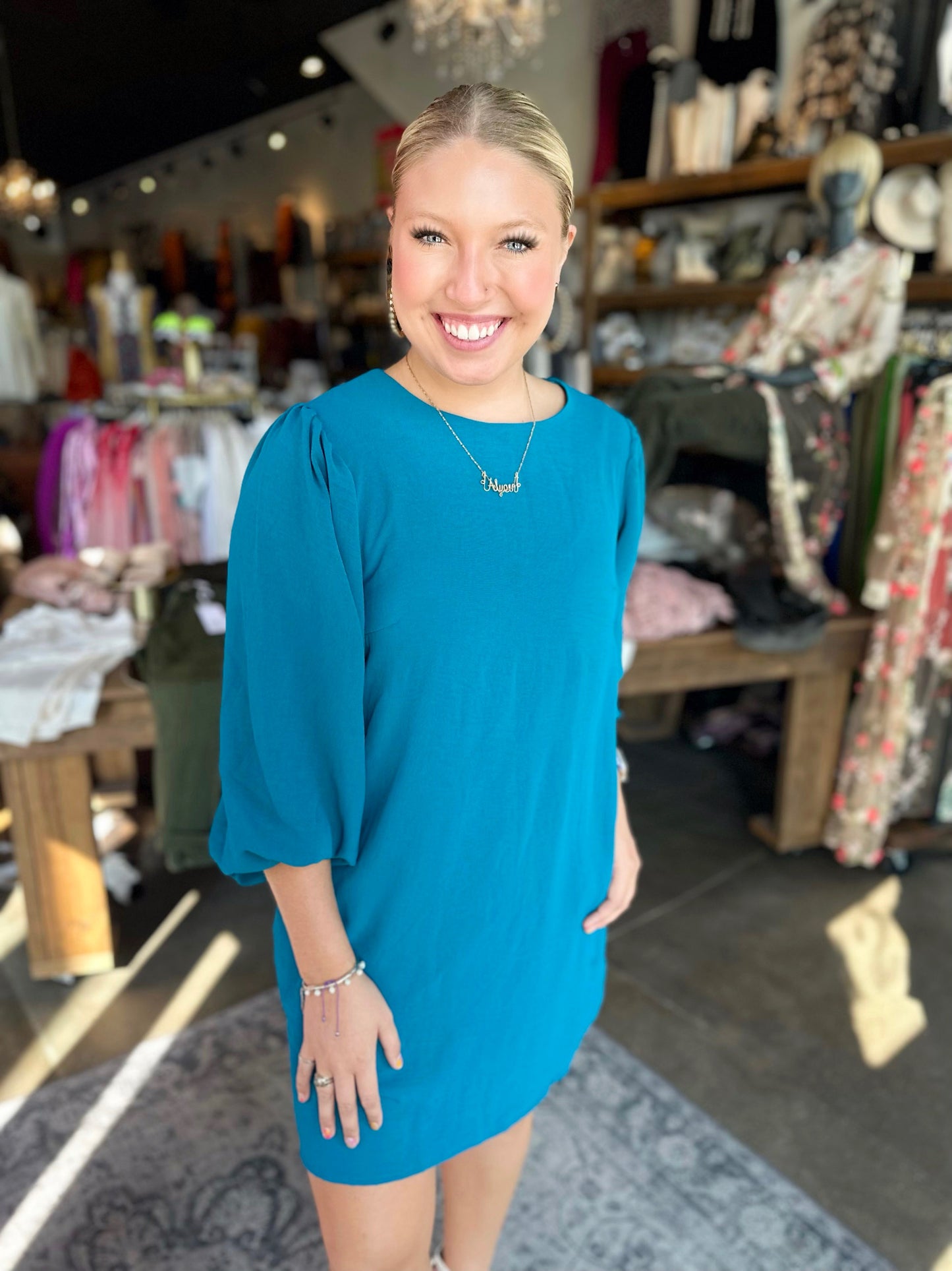 Reagan Deep Turquoise Shift Dress