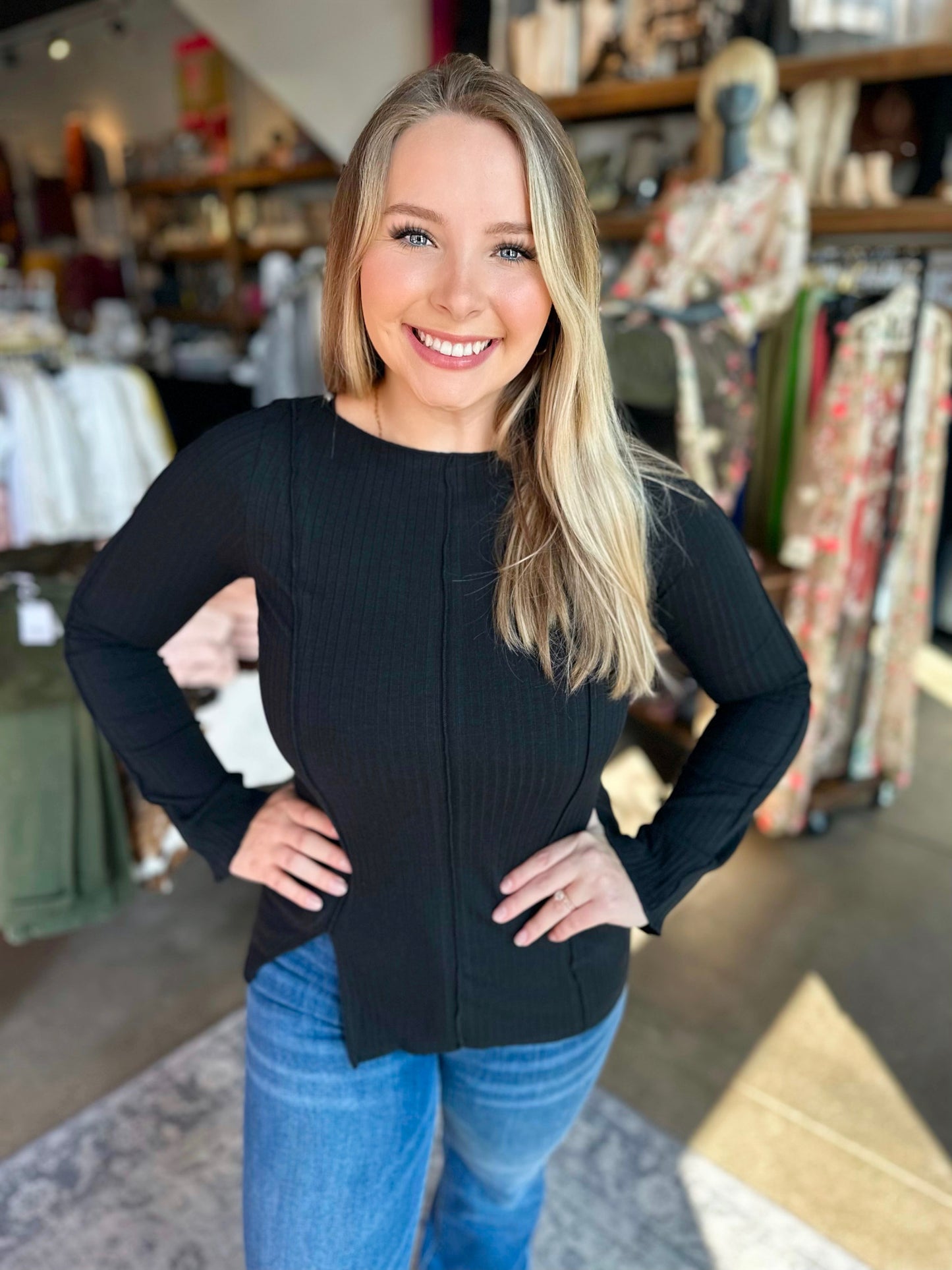 Bella Black Boat Neck Bell Sleeve Top