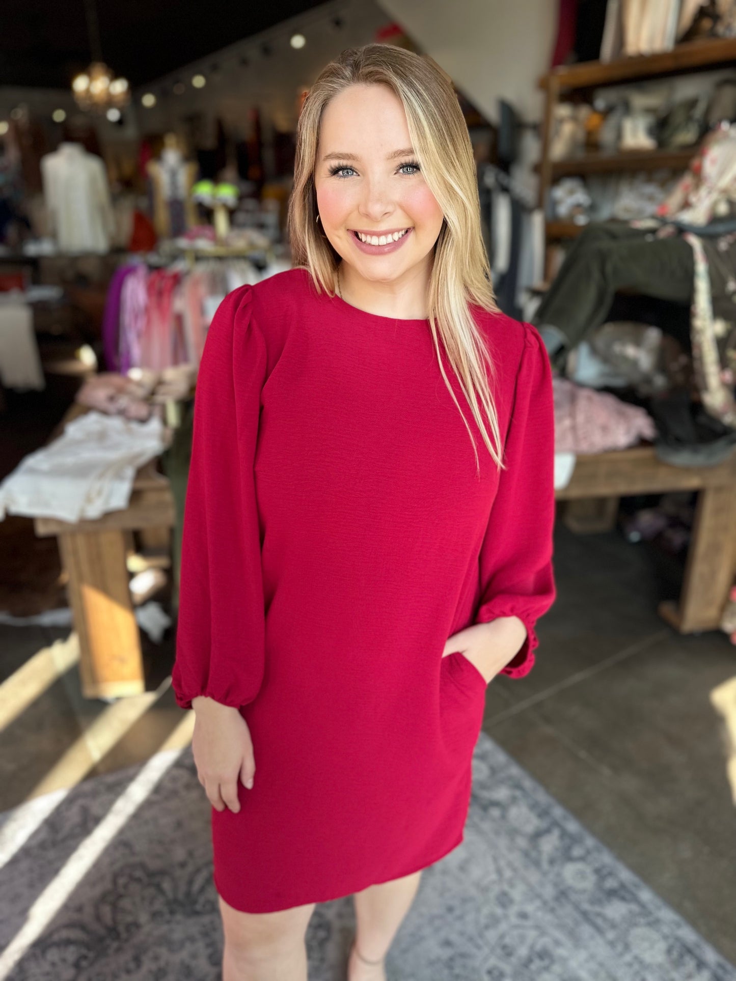 Reagan Dark Red Shift Dress