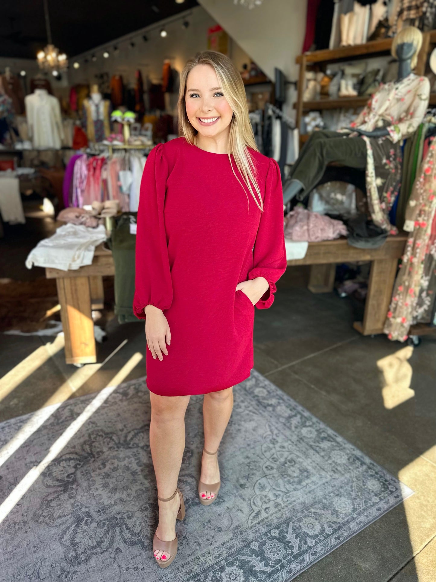 Reagan Dark Red Shift Dress