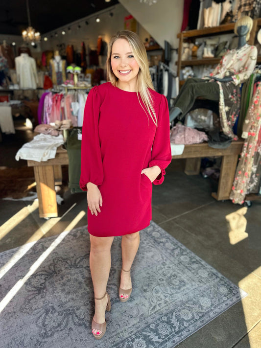 Reagan Dark Red Shift Dress
