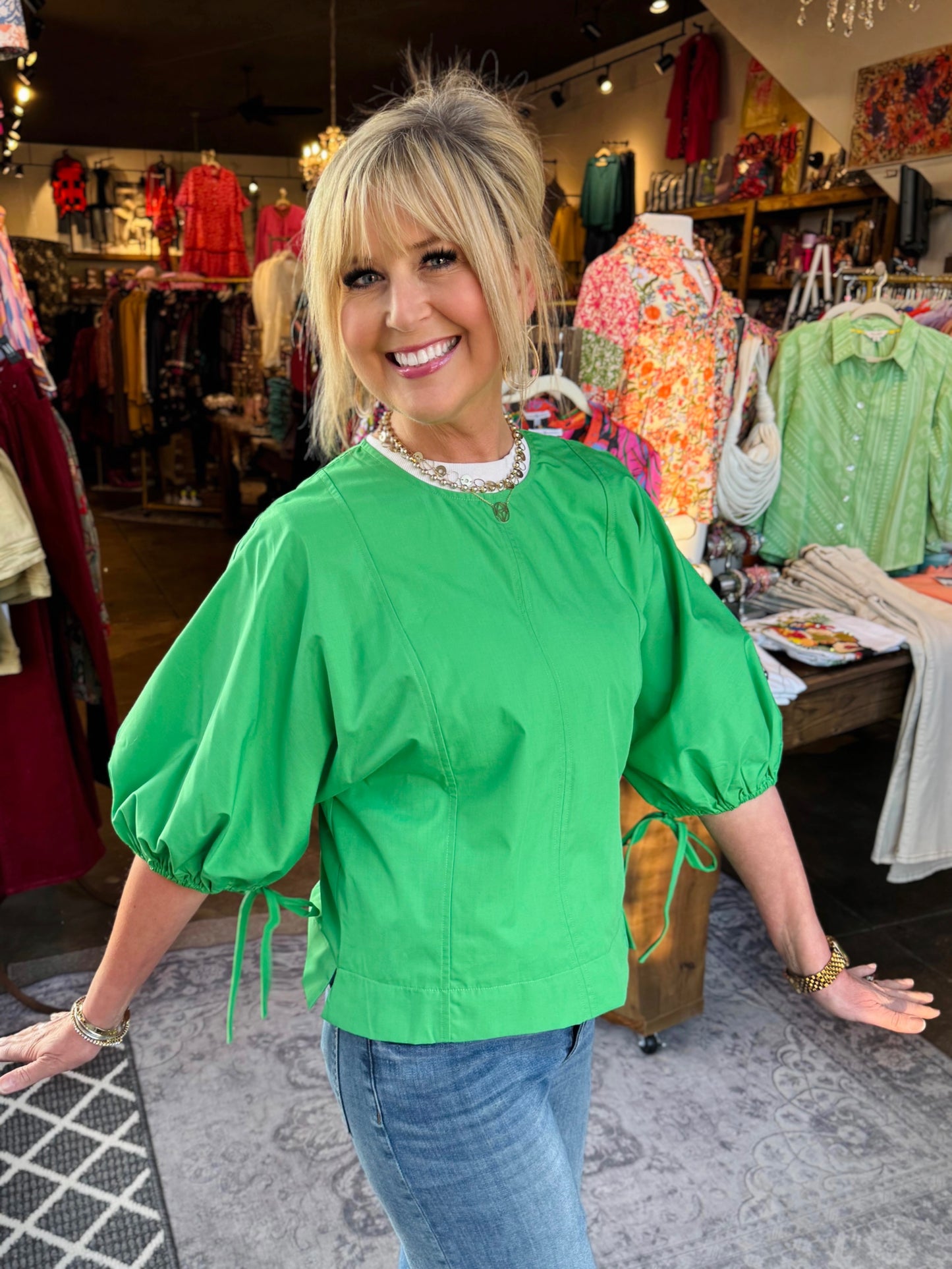 Joy Joy Green Gored Top