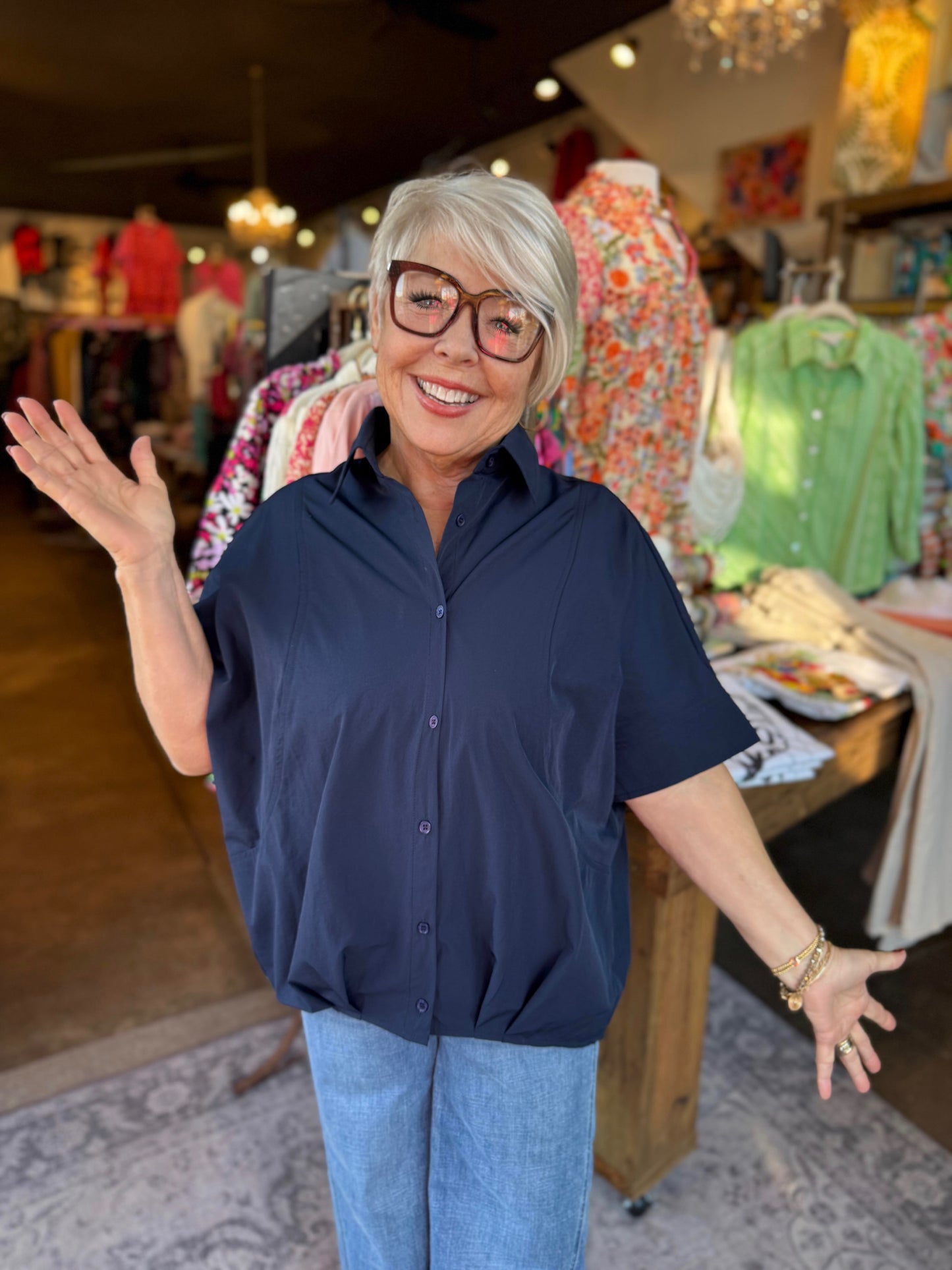 Joh Jerra Navy Top
