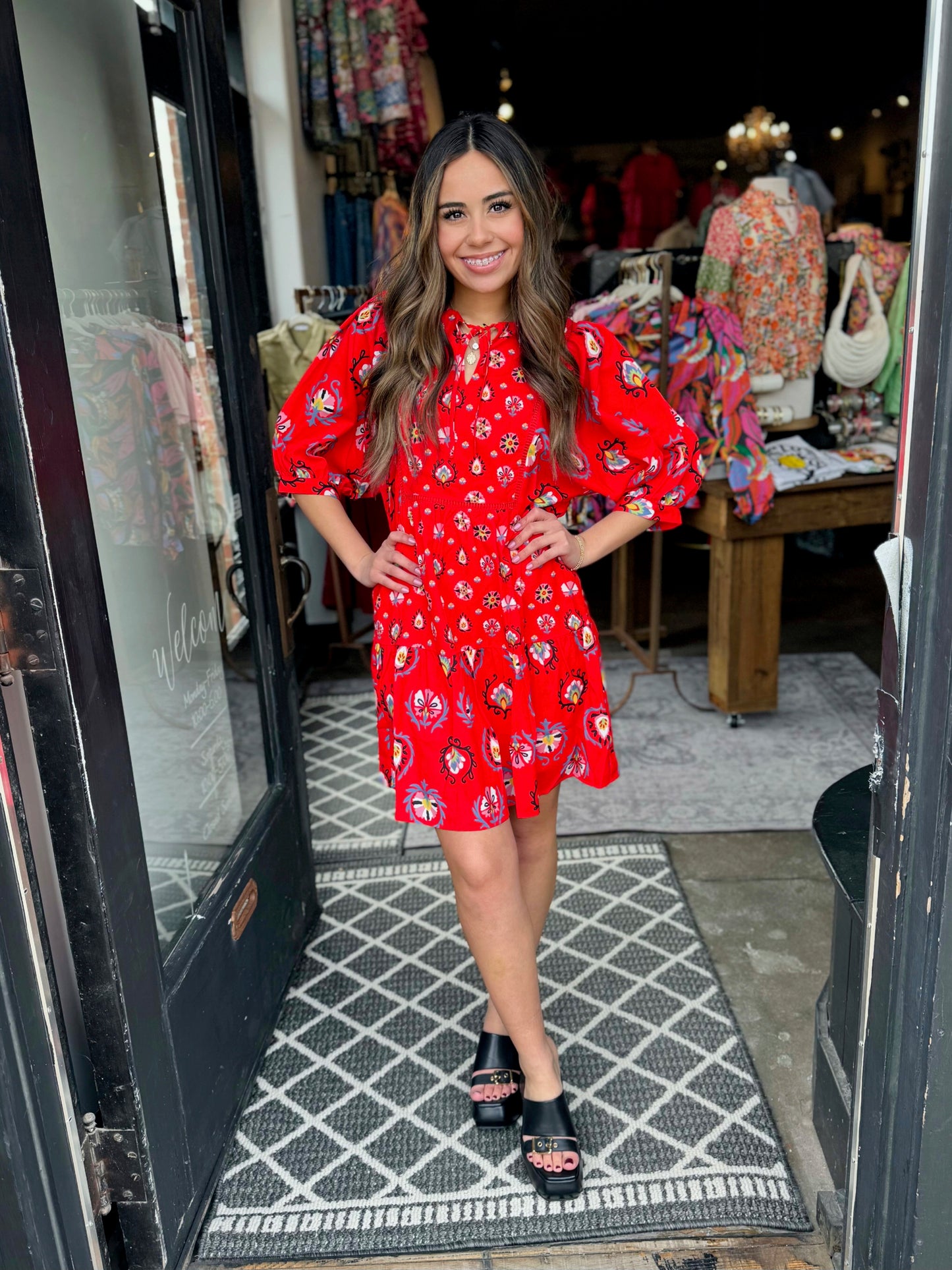 Joy Joy Red Eth Tiered Dress