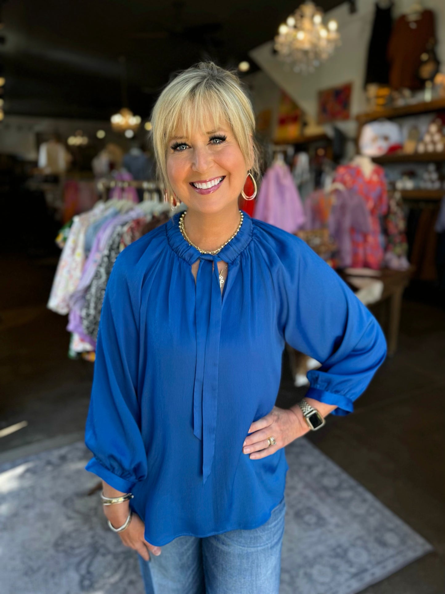 Jade Royal Ruch Neck Peasant Top