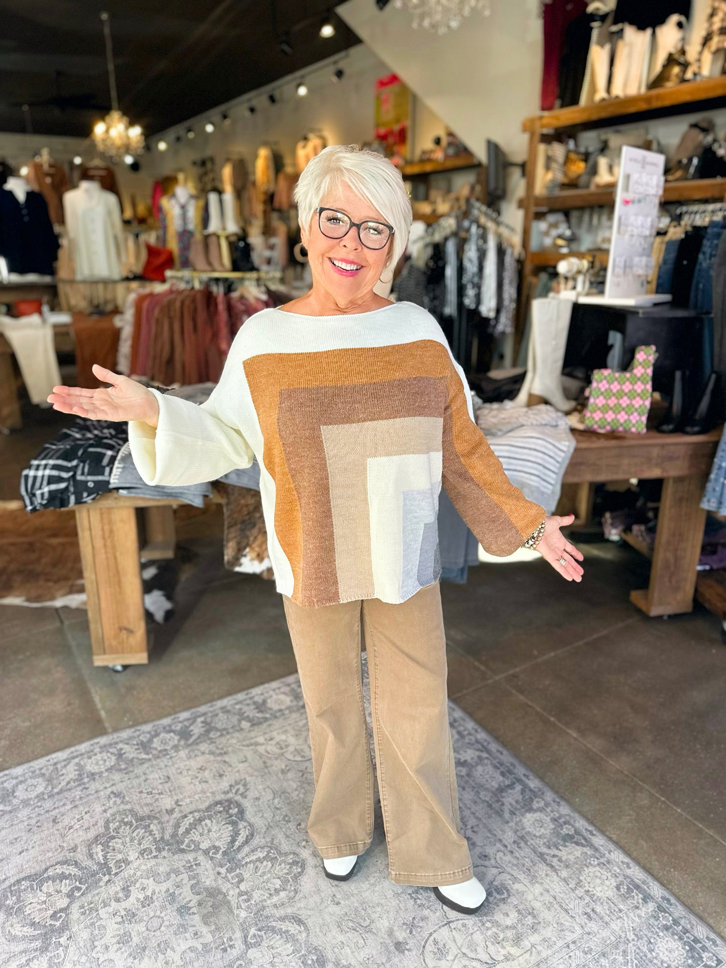 Fall Vibes Brown Color Block Sweater