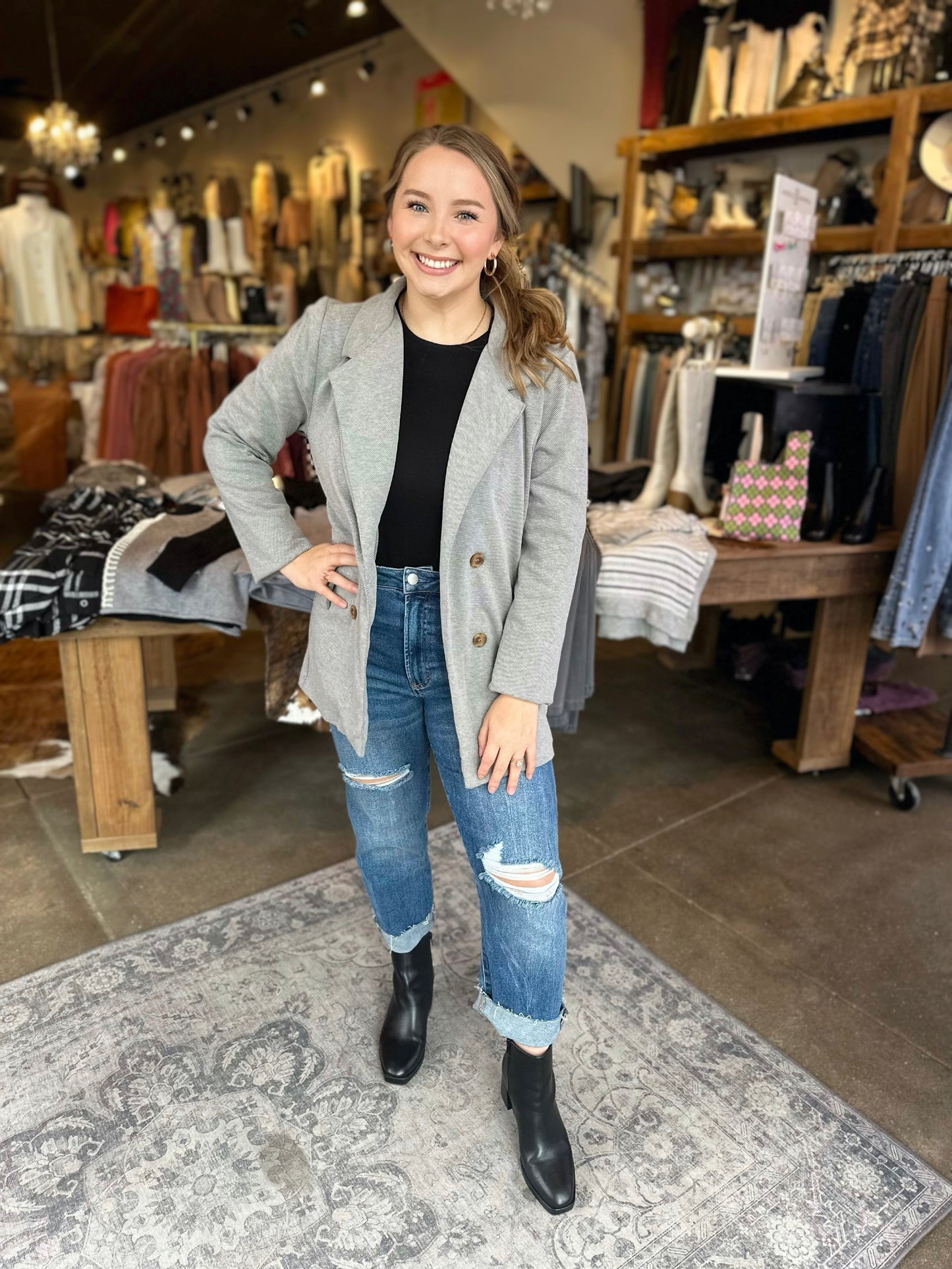 Cece Double Breasted Blazer in Light Charcoal
