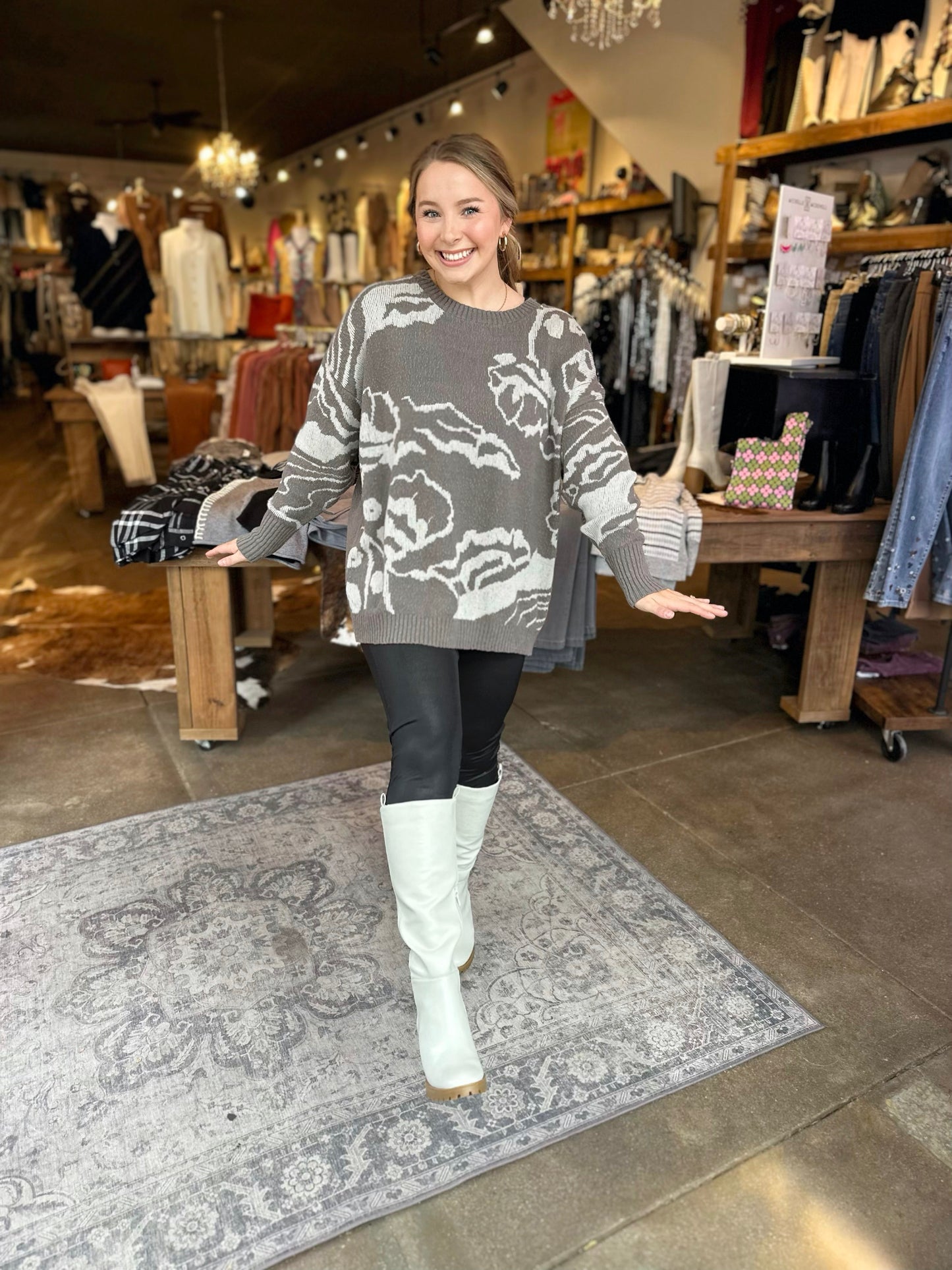 Forever Floral Engraved Charcoal/Silver Sweater