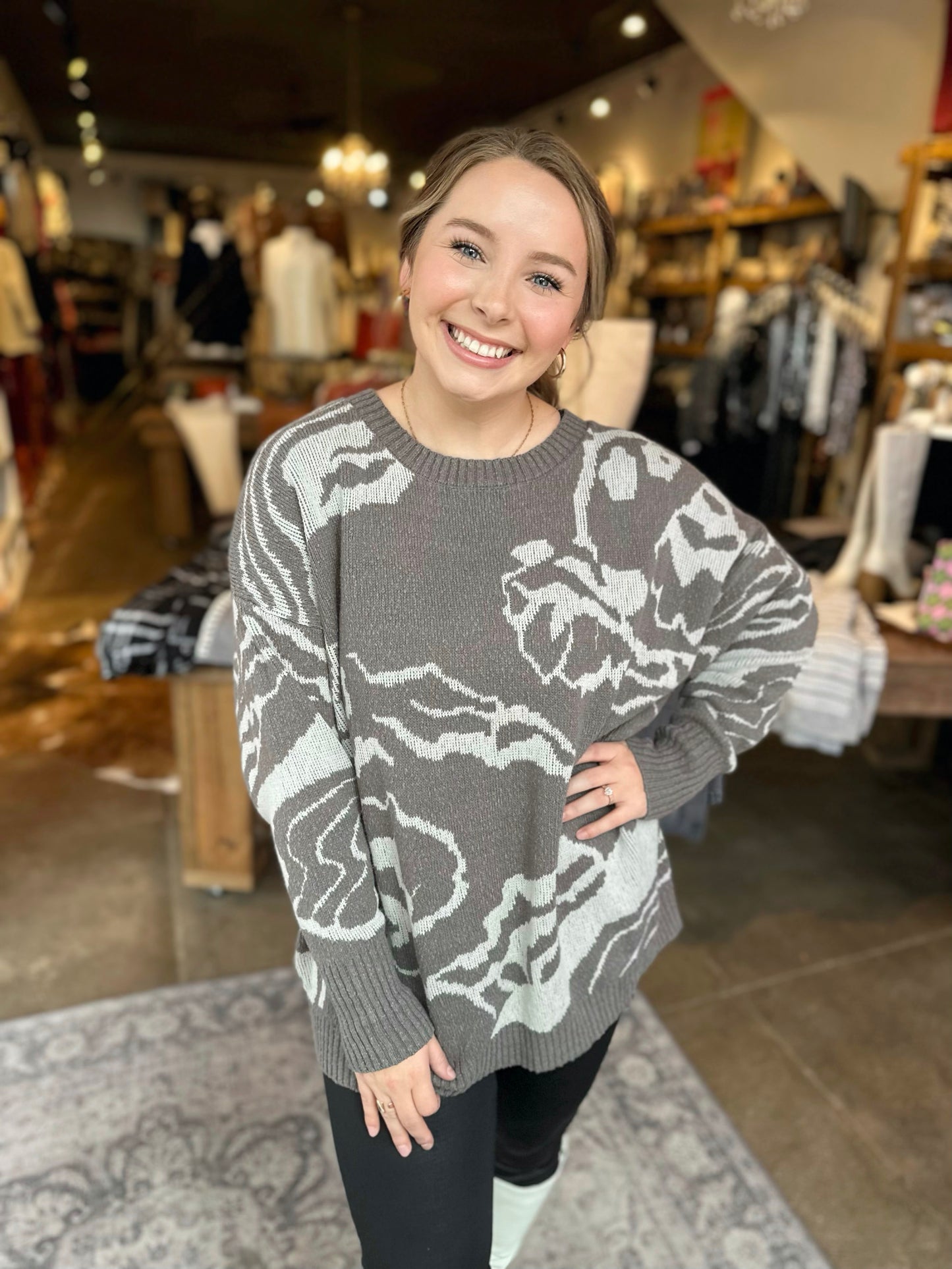 Forever Floral Engraved Charcoal/Silver Sweater