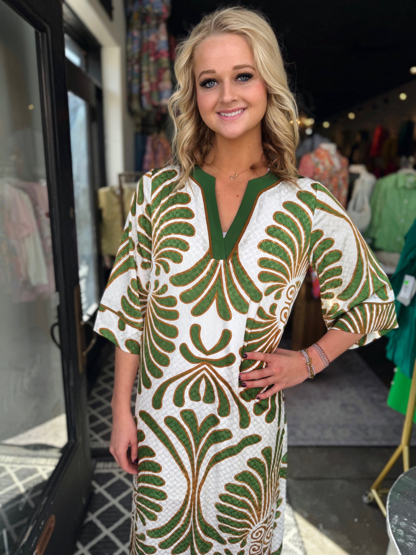 Jade Green Palm Trimmed Maxi