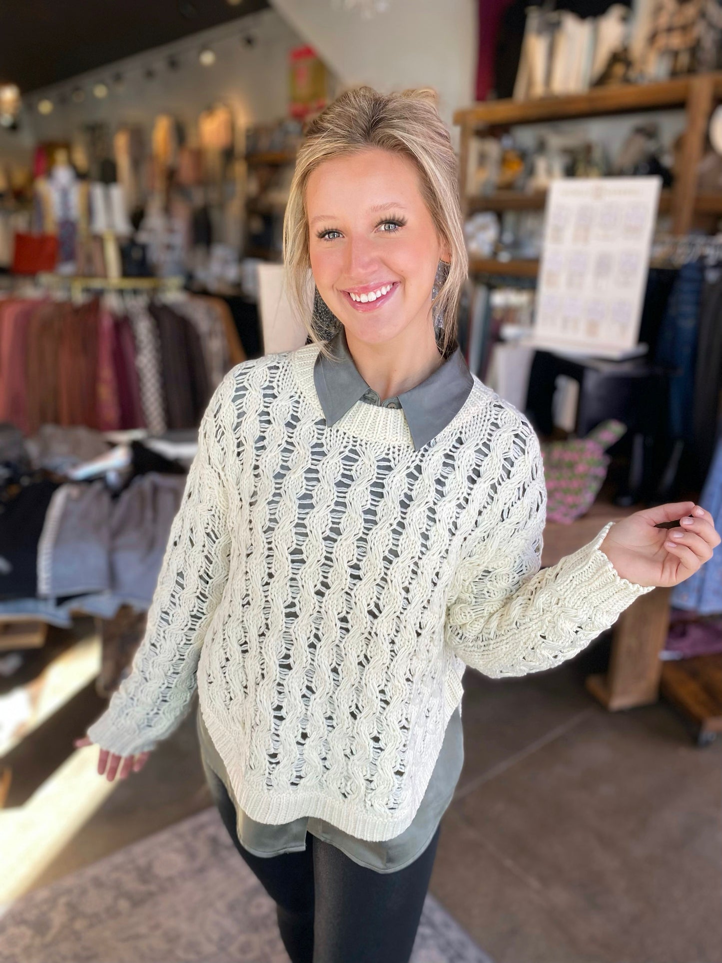 Susana Natural Crochet Knit Sweater