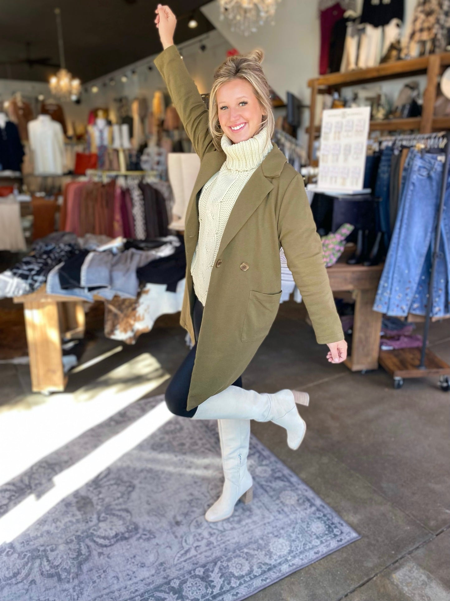 Cecelia Double Breast Pocket Coat in Warm Olive