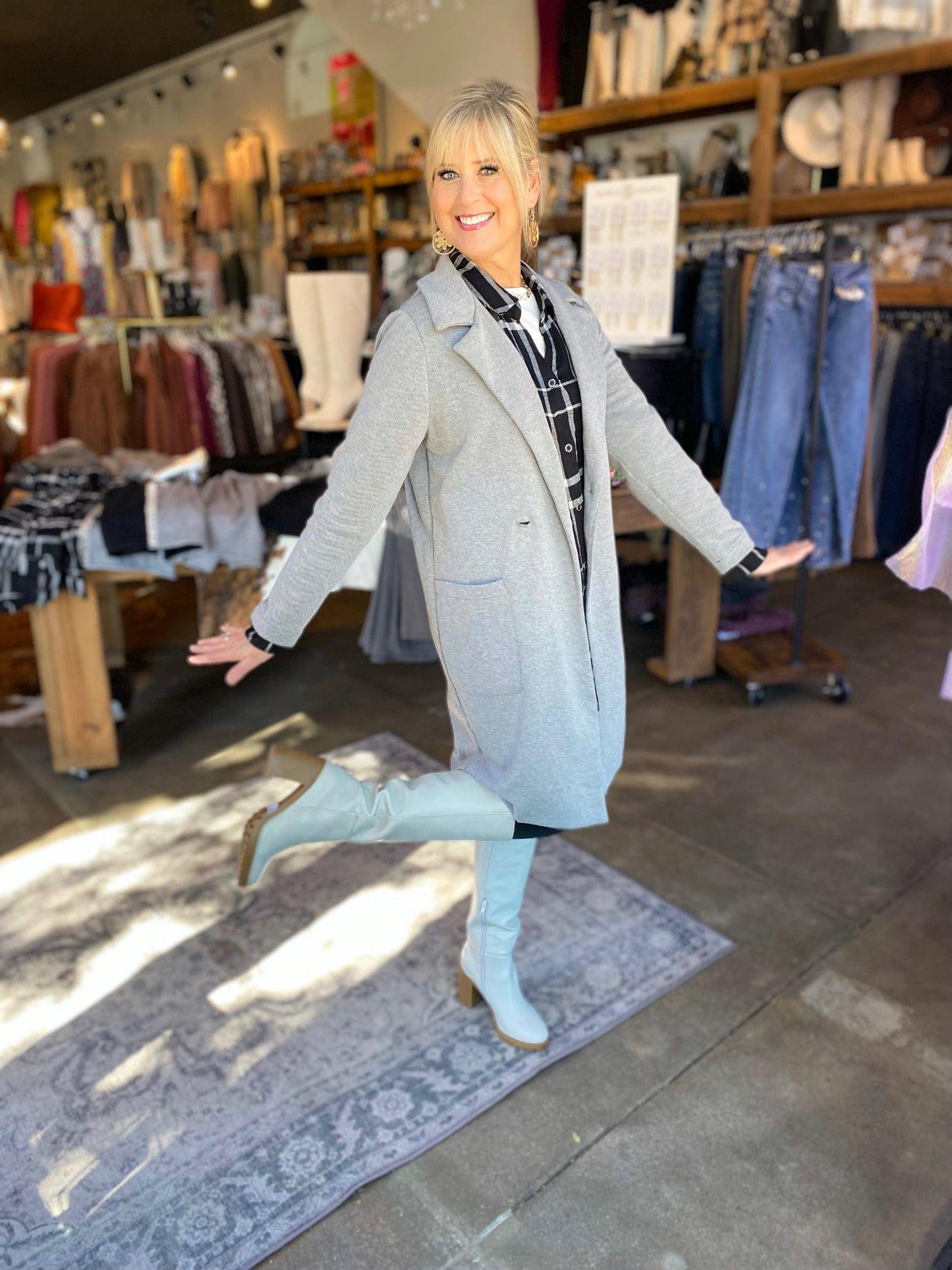 Cecelia Double Breast Pocket Coat in Light Charcoal