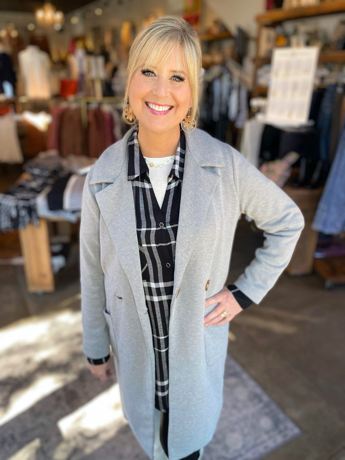 Cecelia Double Breast Pocket Coat in Light Charcoal