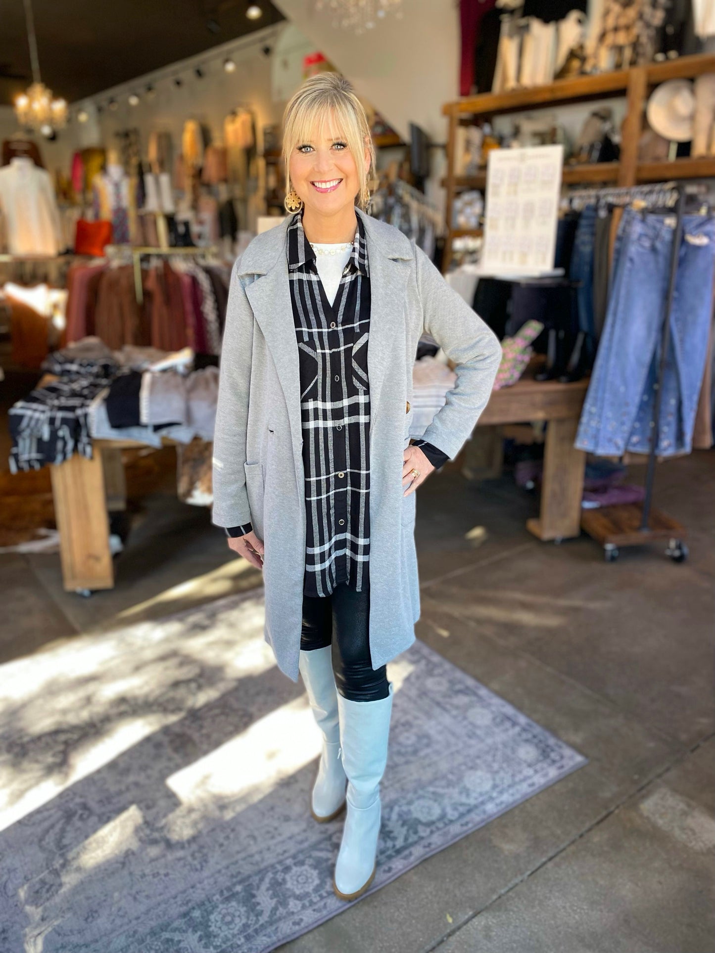 Cecelia Double Breast Pocket Coat in Light Charcoal