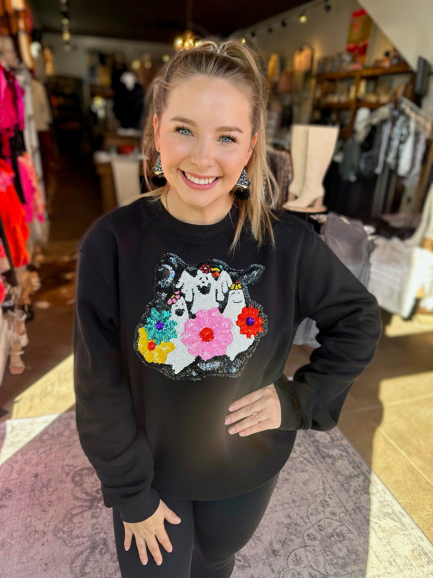 Sequin Triple Ghost Black Pullover