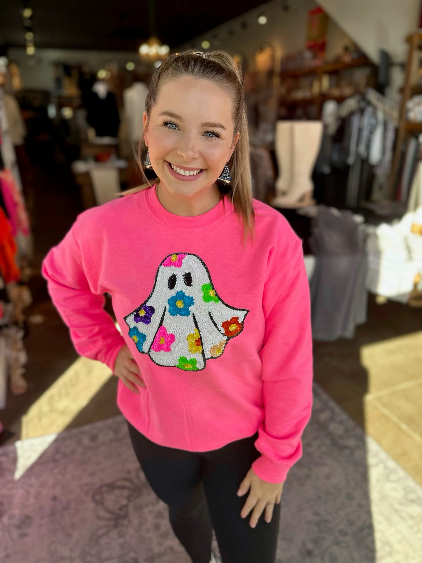 Ghost Floral Sequin Pink Sweatshirt