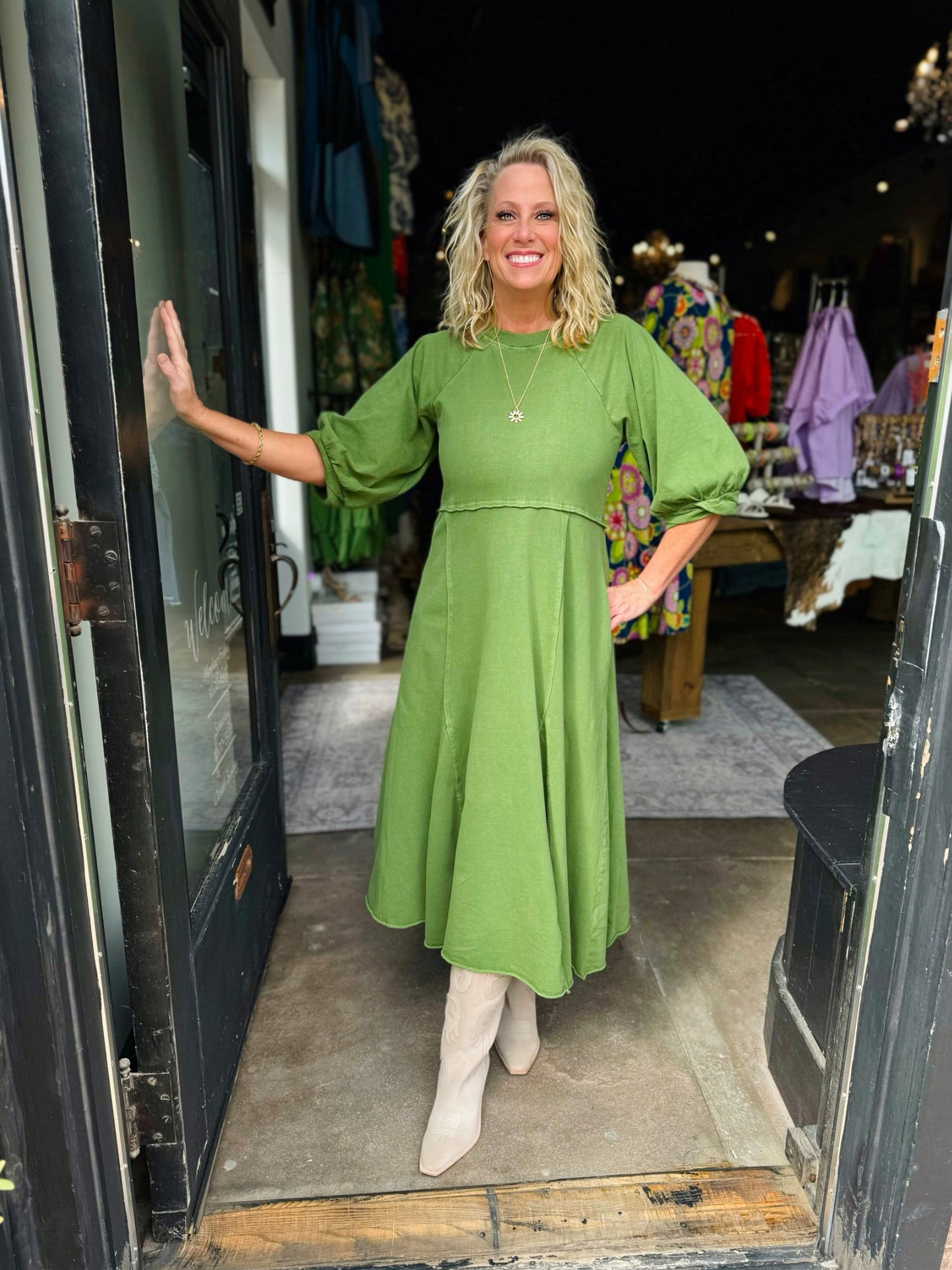 Uncle Frank Green Knitted Flare Dress