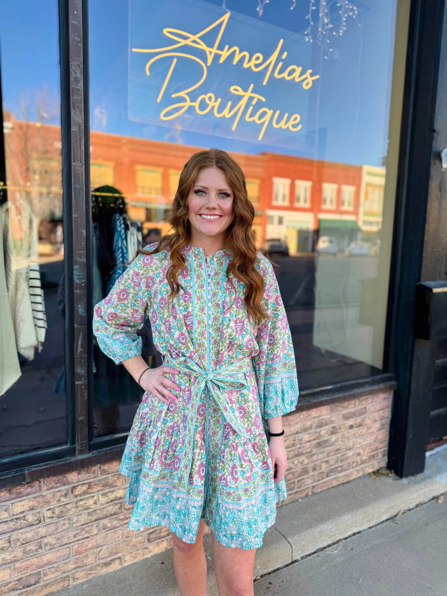 Uncle Frank Coral Many Buttons Block Print Dress