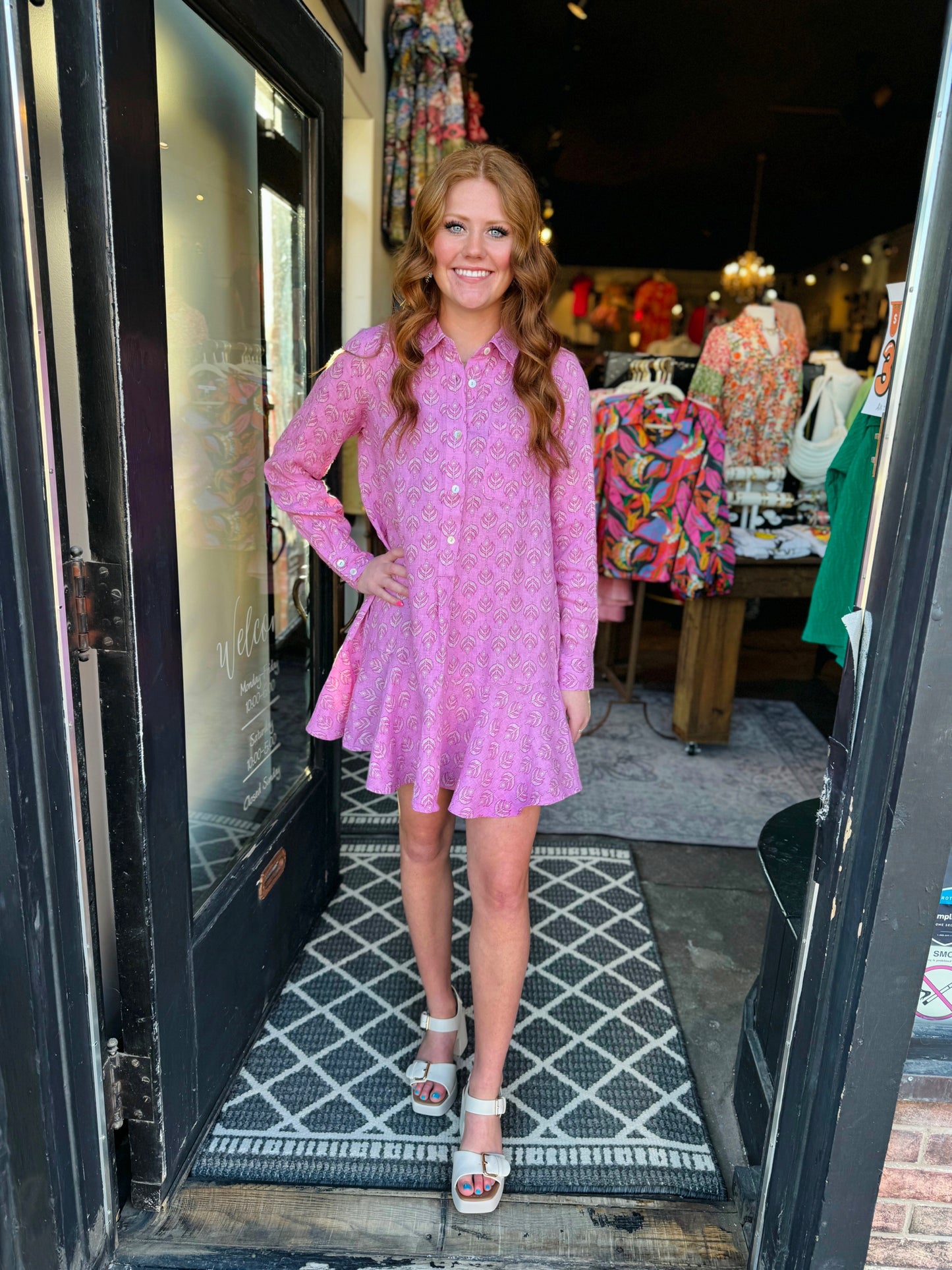 Uncle Frank Berry Linen Print Shirt Dress