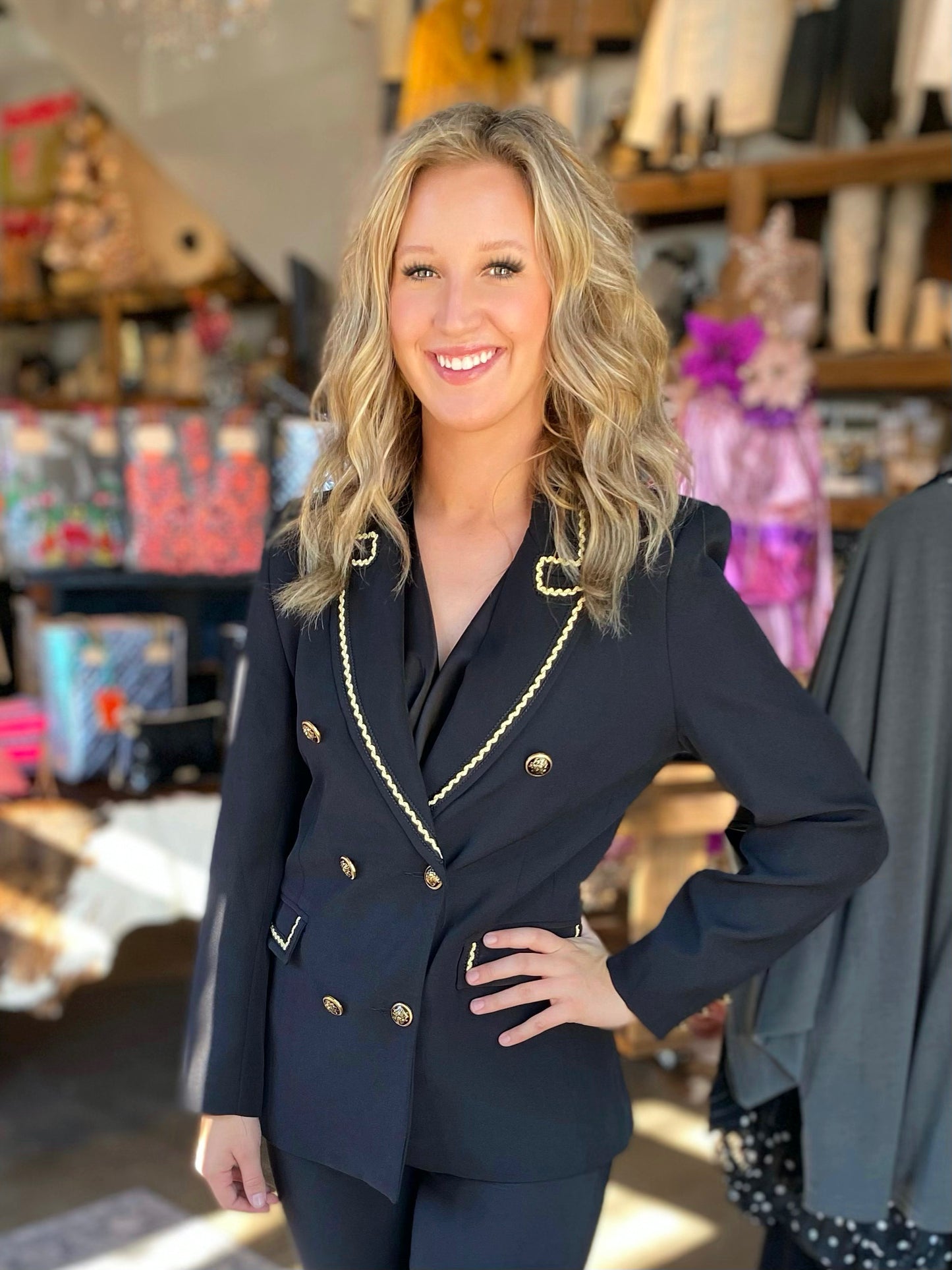 black jacket with gold detail