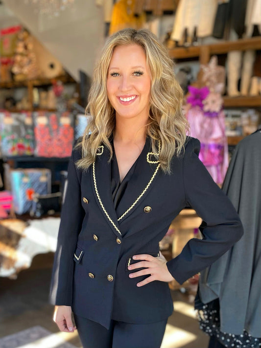 black jacket with gold detail