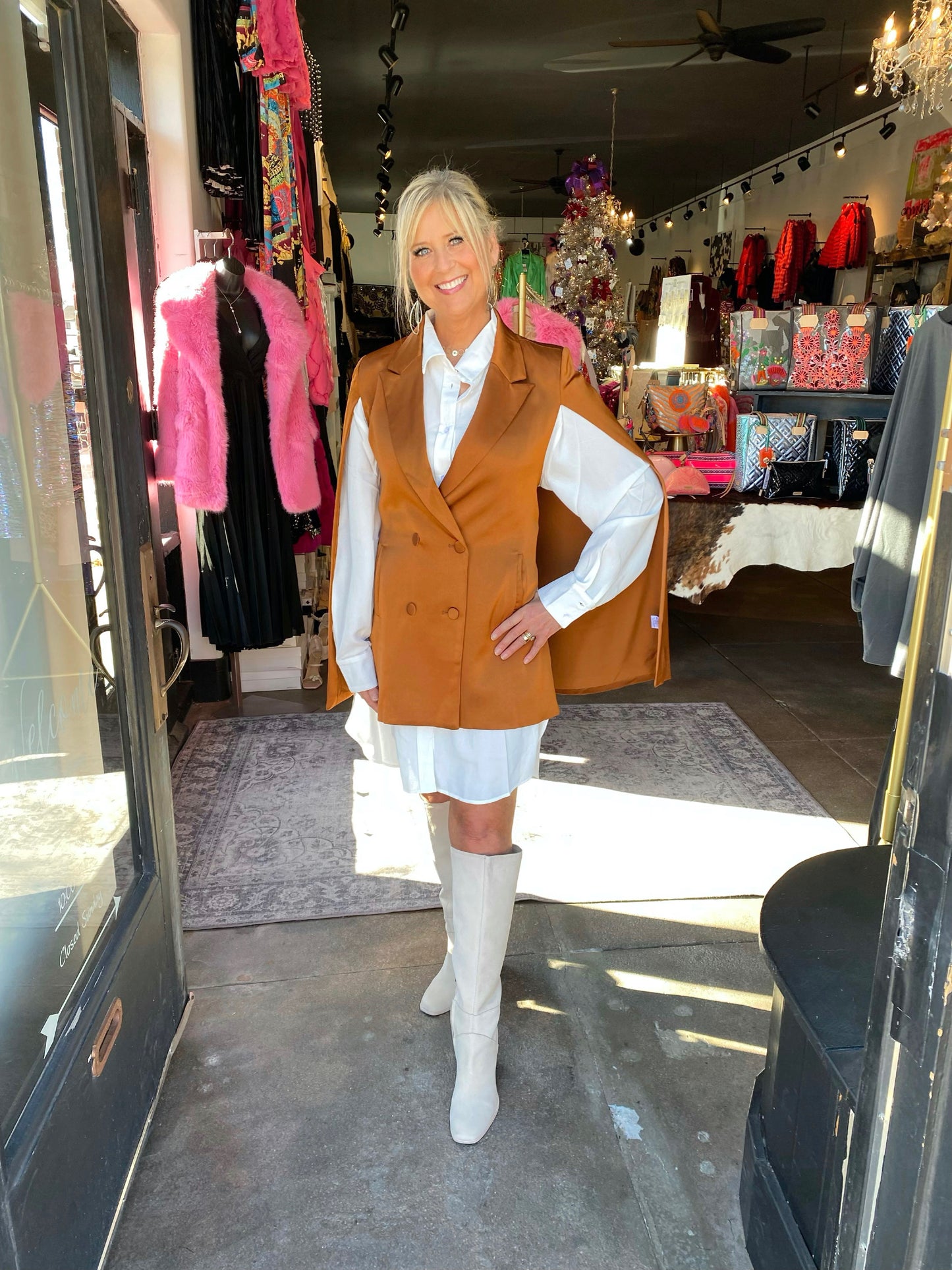 Toffee satin double breasted blazer