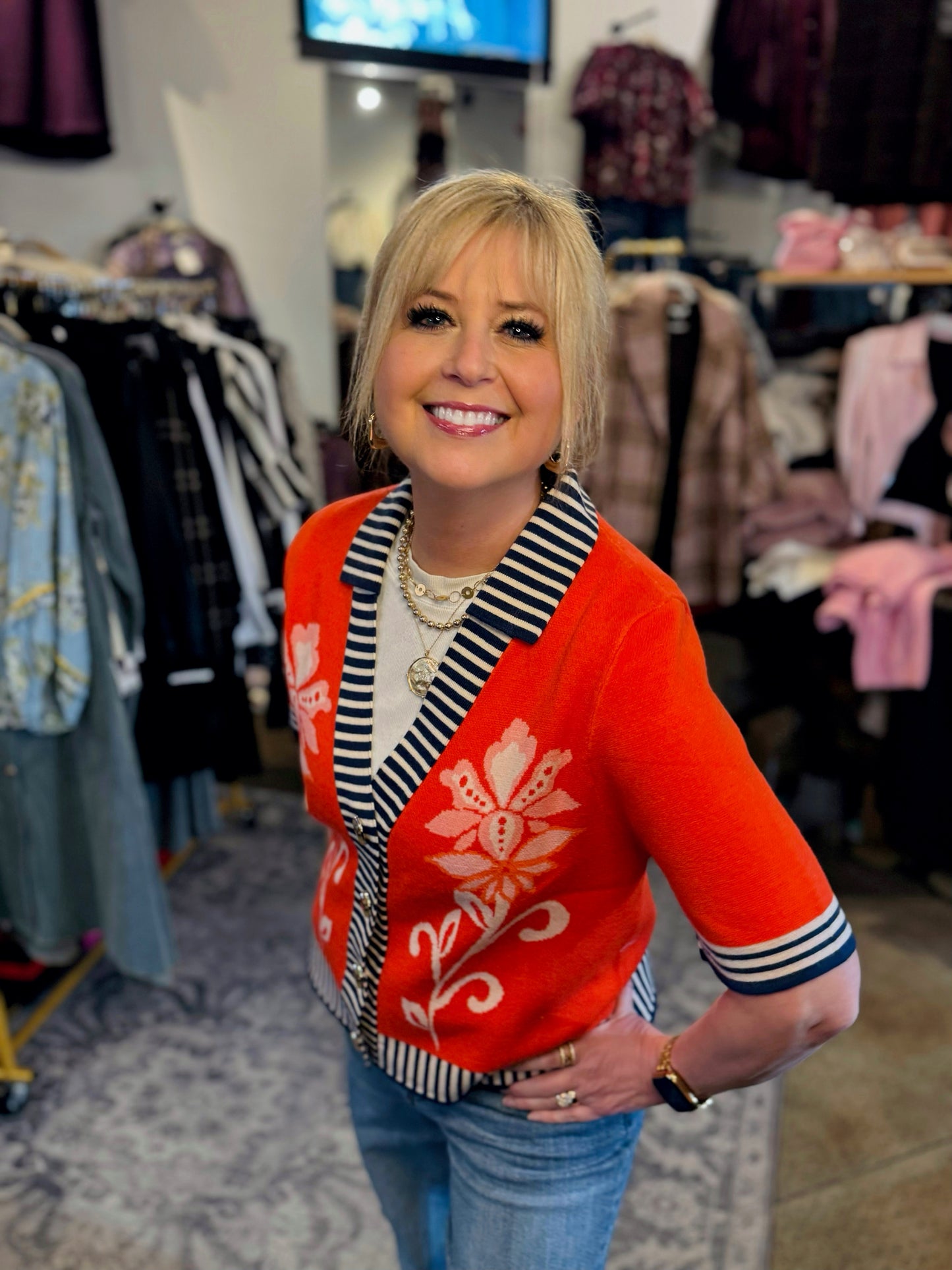 Knitted Floral Pattern Sweater